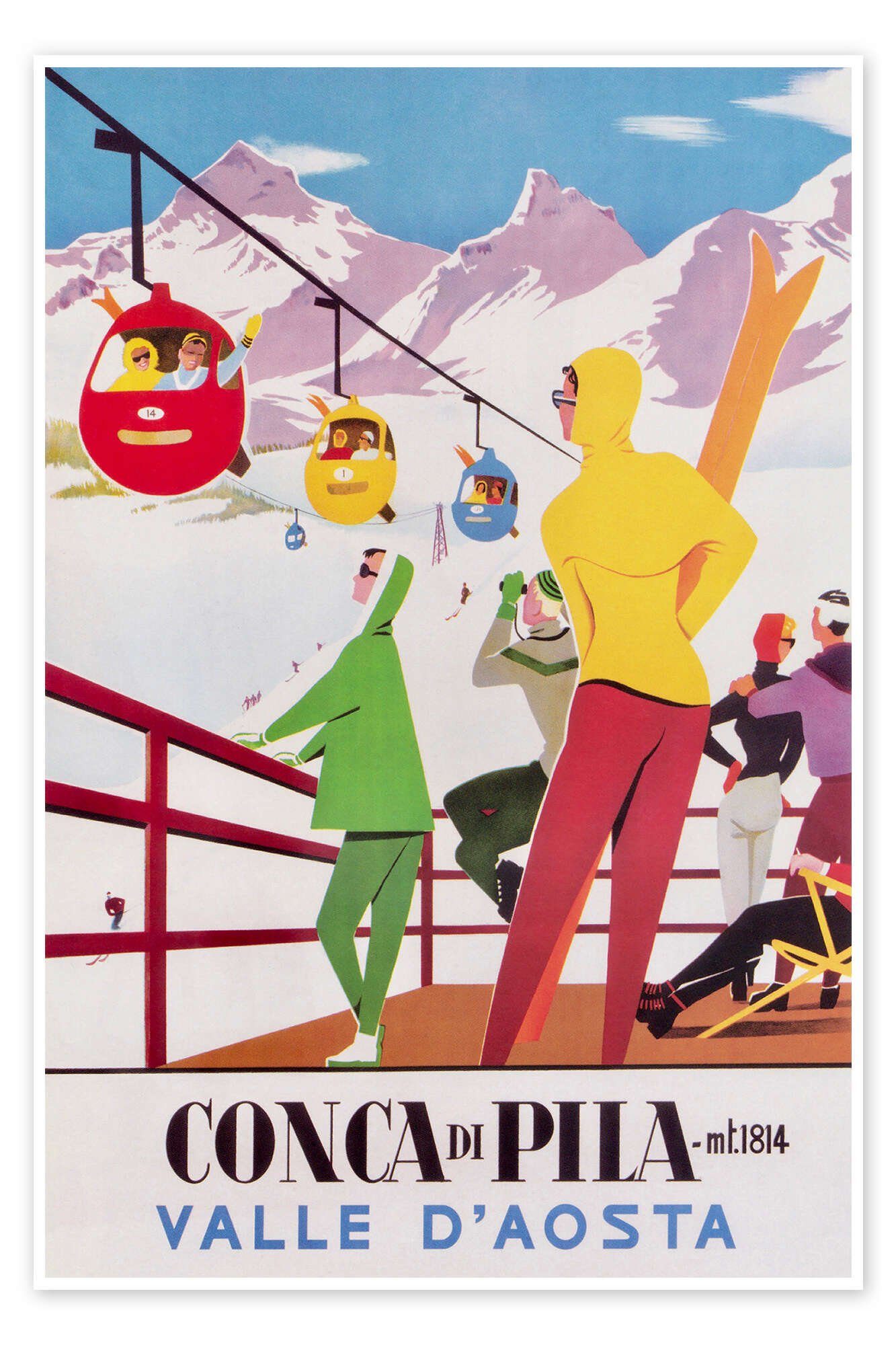 Posterlounge Poster Vintage Ski Collection, Conca di Pila (italienisch), Vintage Illustration