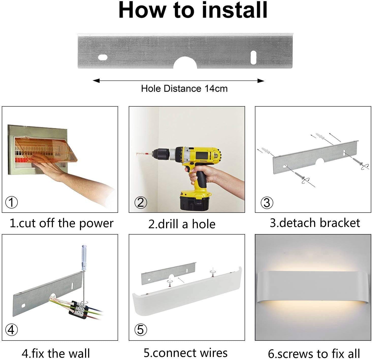 DOPWii Wandleuchte LED Licht, fest integriert Weiss Wandbeleuchtung 3000K LED 12W warmweißes Wandlampe