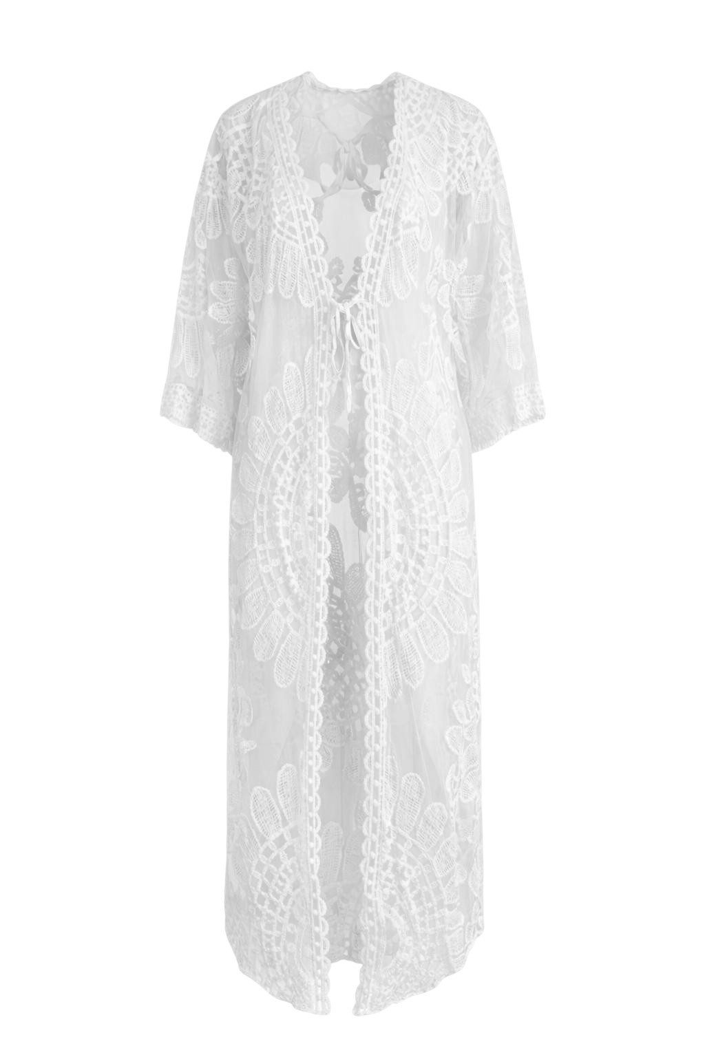 Mississhop Cardigan Damen Spitzen Kimono Cardigan lang Boho Strand Cover-Up 36-40