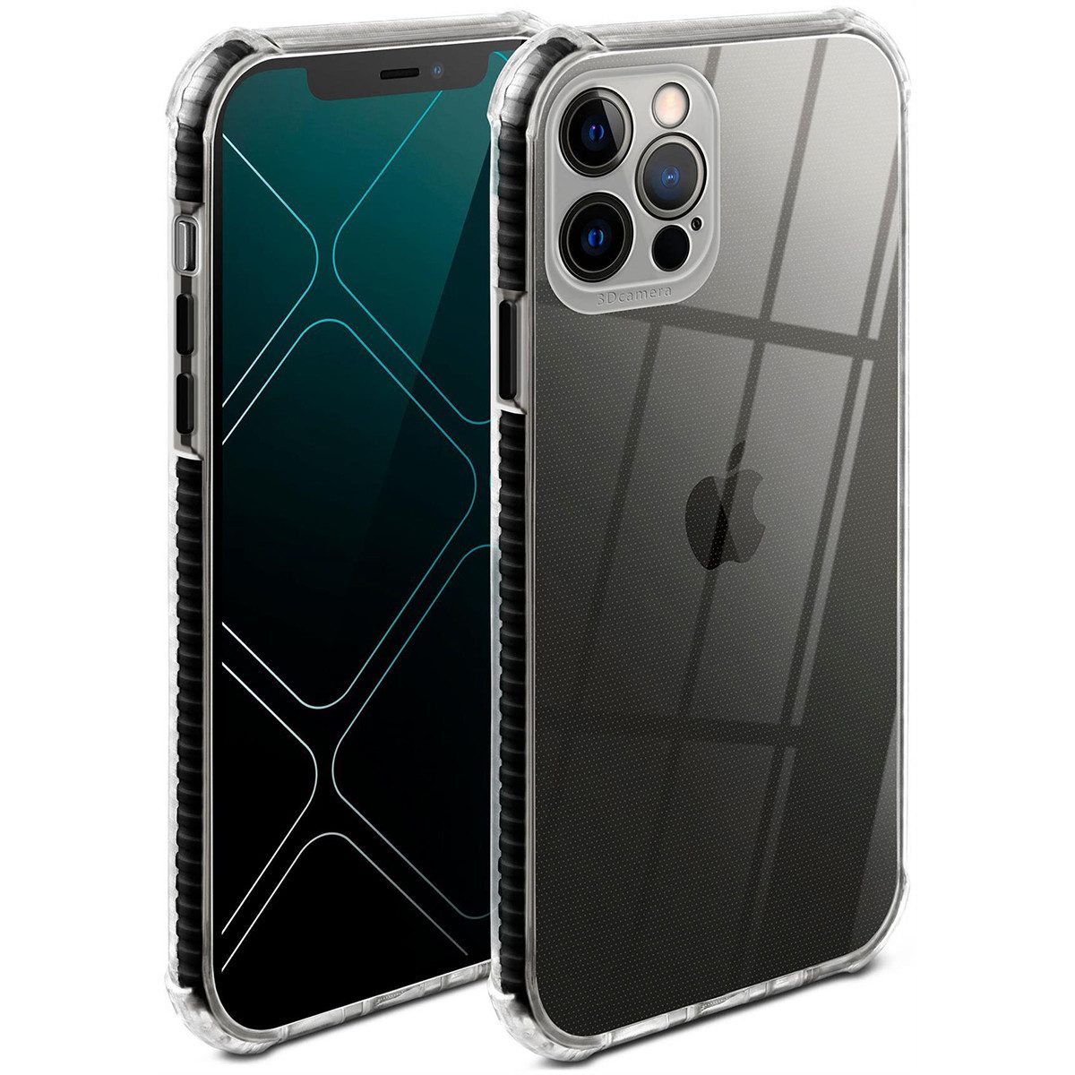 ONEFLOW Handyhülle für iPhone 12 Pro Max Hülle Silikon Cushion Case Schwarz 6,7 Zoll, Schutzhülle Transparent Bumper Back Cover Silikonhülle Durchsichtig