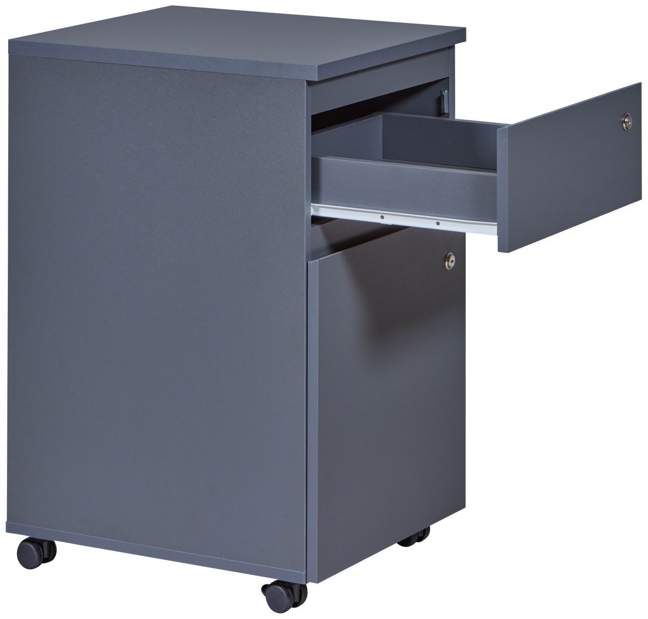 FURNARO Rollcontainer, Bürocontainer, Grau, Abschließbar 44 x 51,3 x 76,9 cm