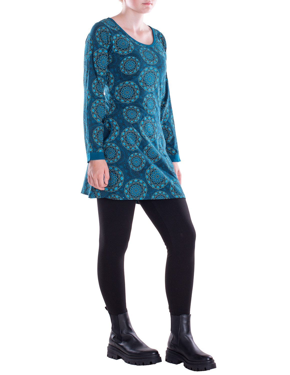 Vishes Tunikakleid Leichtes Langarmshirt-Kleid Damen Kleider Langarm Tunika retro Elfen, Hippie, Alternative Bekleidung