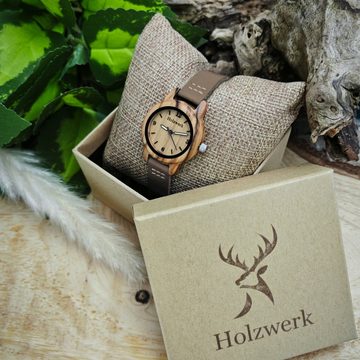 Holzwerk Quarzuhr CLARA BROWN kleine Damen Holz & Leder Armband Uhr, braun, beige