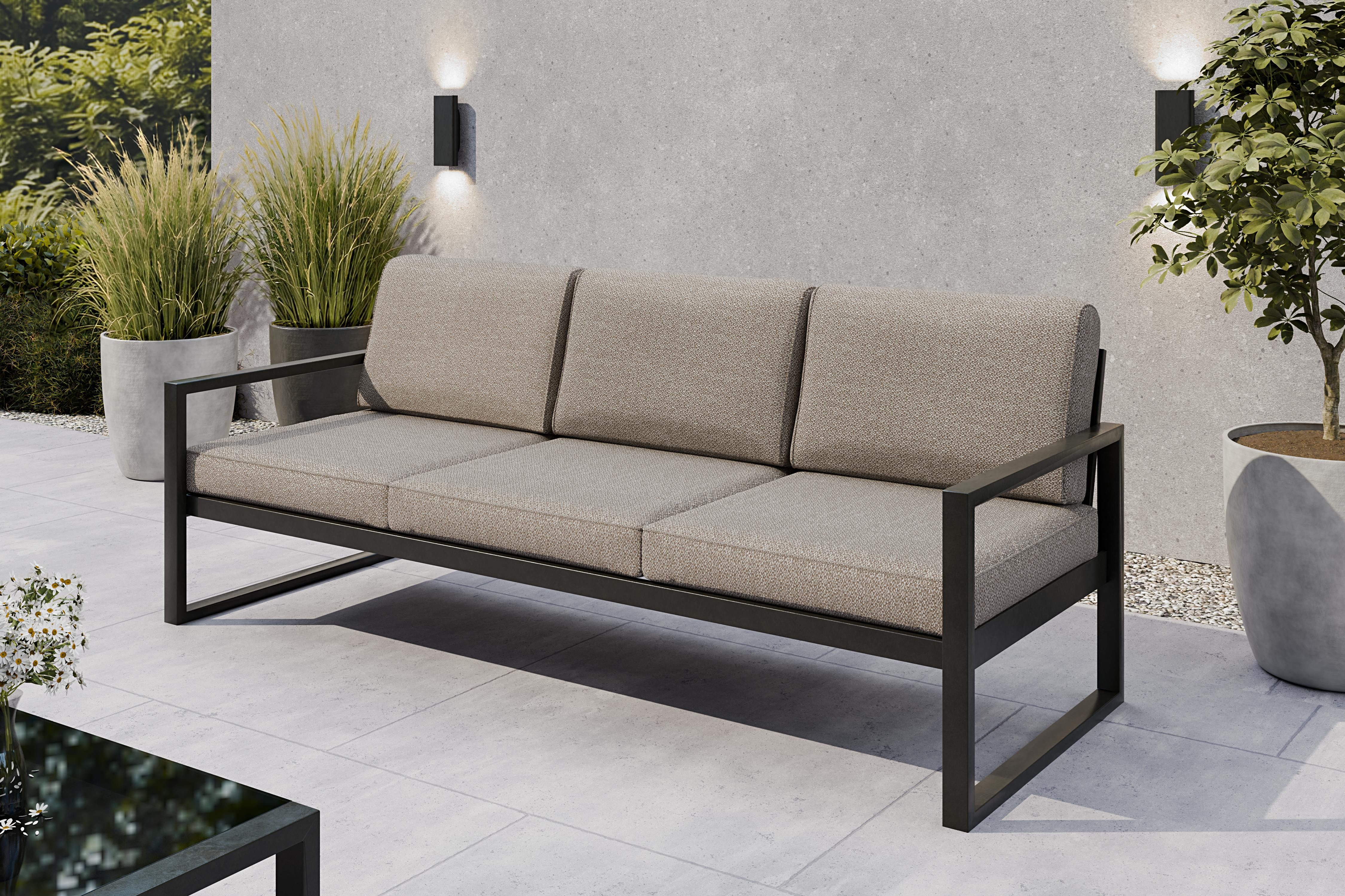 Design Möbel Gartensofa SOLAR 3-Sitzer Garten-Loungesofa TOP QUALITET SCHWARZ