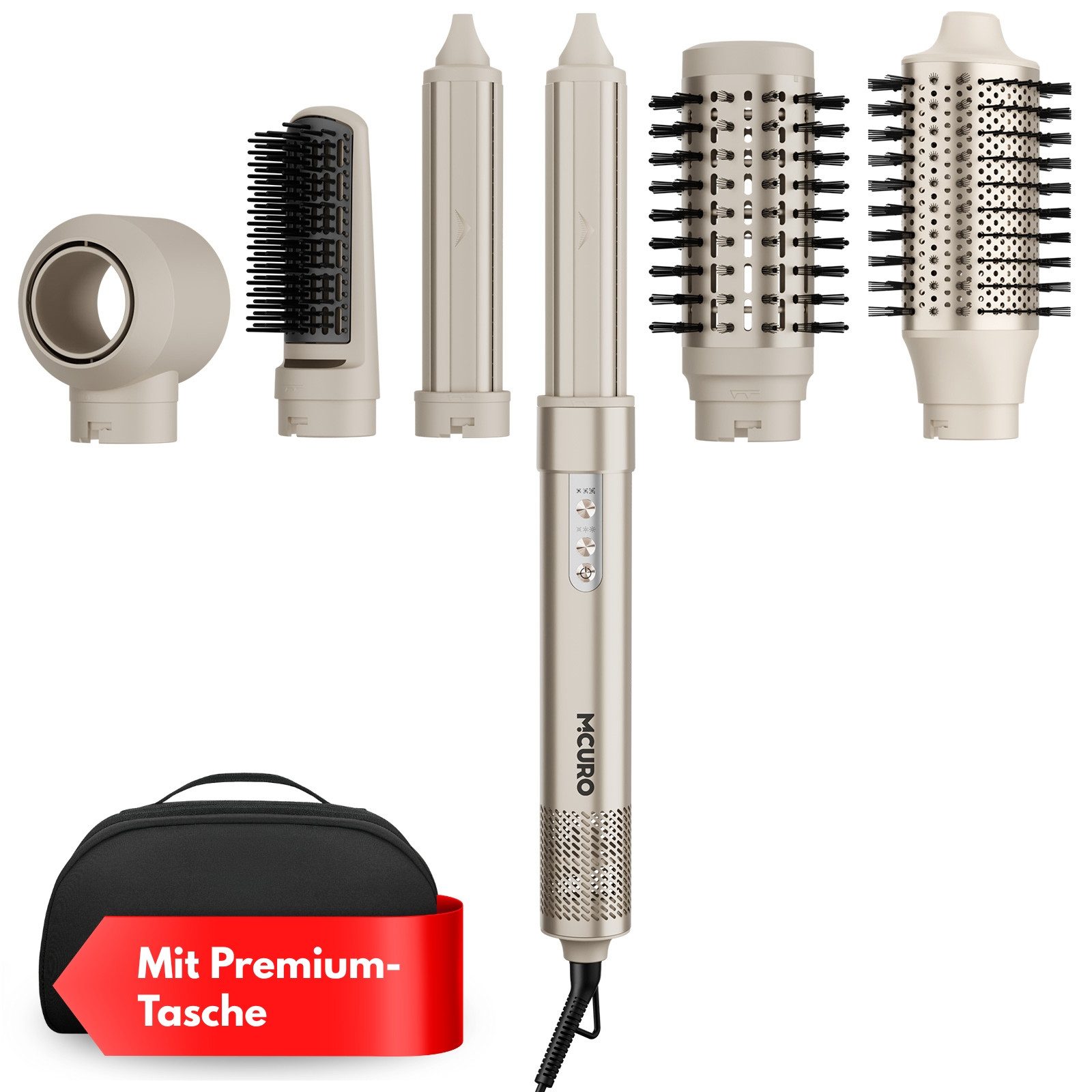 MCURO Haartrockner 6-in-1 Airstyler Warmluftbürste Set,Luftstyler & Haartrockner, 1200,00 W, Steuerung von Kalt- und Warmluft, Stylingbürsten mit Auto-Wrap-Lockenaufsatz,Keine Hitzeschäden