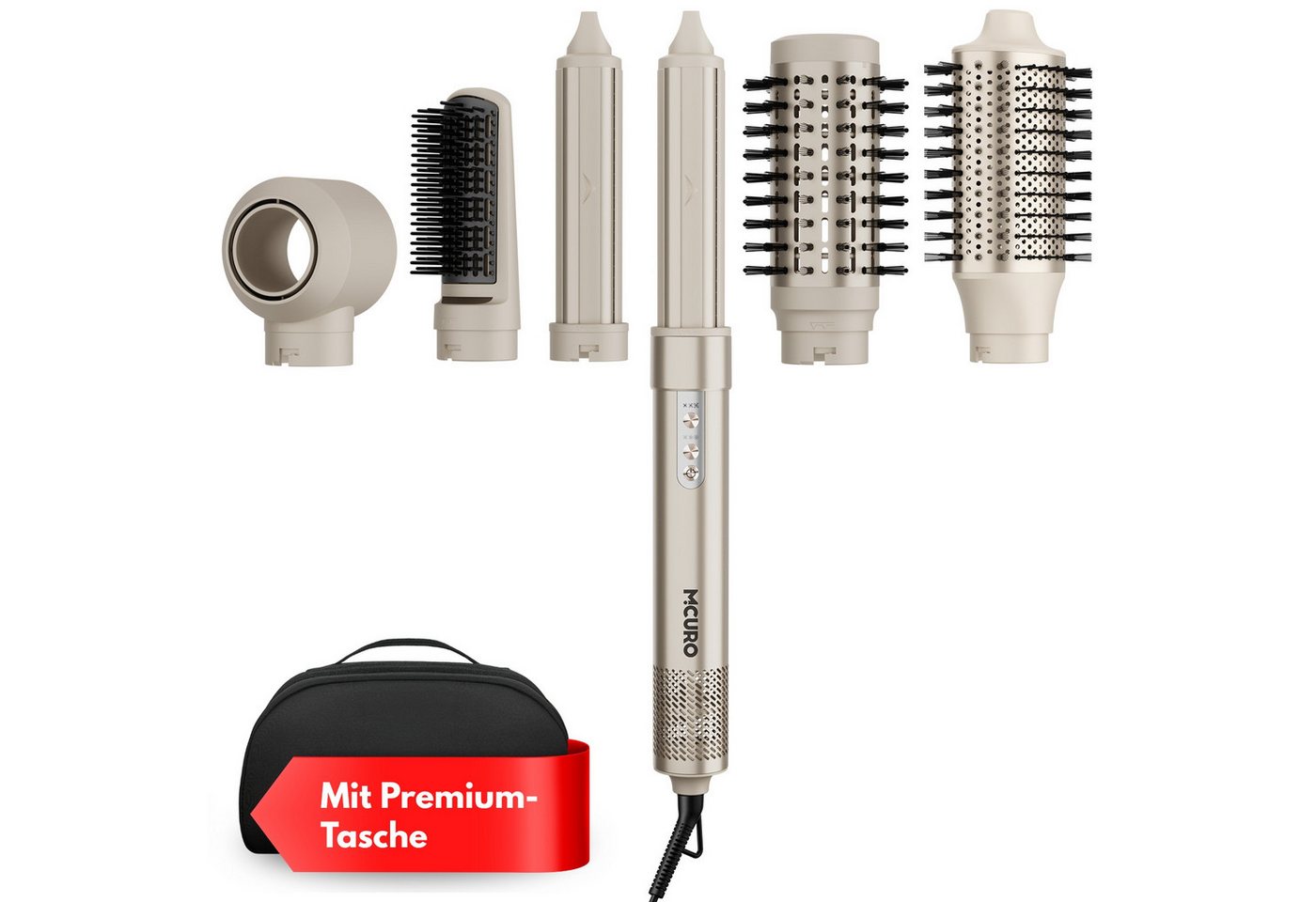 MCURO Haartrockner 6-in-1 Airstyler Warmluftbürste Set,Luftstyler & Haartrockner, 1200,00 W, Steuerung von Kalt- und Warmluft, Stylingbürsten mit Auto-Wrap-Lockenaufsatz,Keine Hitzeschäden