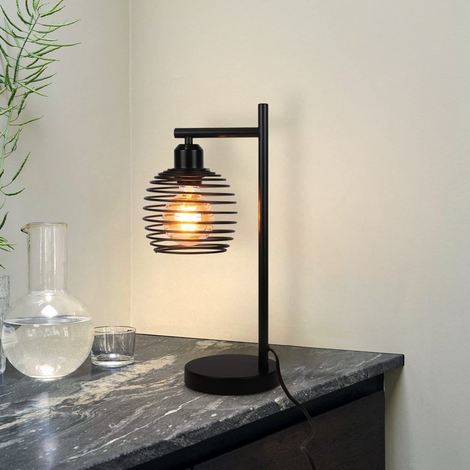 Nettlife Tischleuchte Schwarz Vintage E27 Nachttischlampe industrial Metall, mit Schalter, LED wechselbar, Wohnzimmer Schlafzimmer Bedside Kinderzimmer Büro