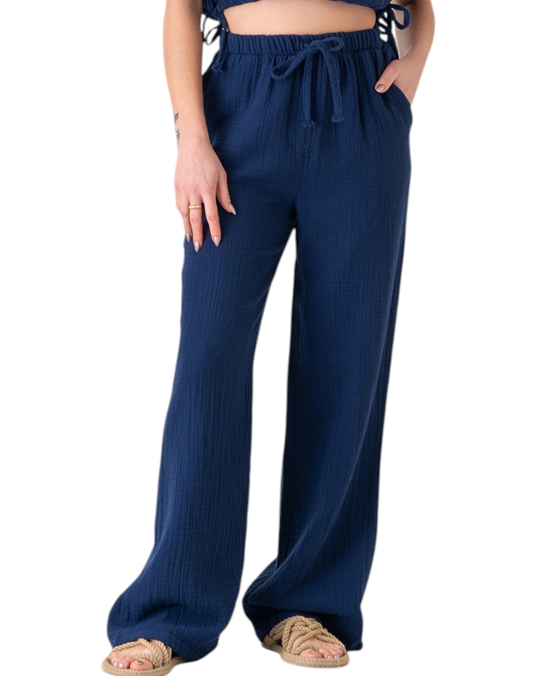 WENOR Palazzohose Musselin Damen Sommerhose 100 % Baumwolle, elastischer Bu günstig online kaufen