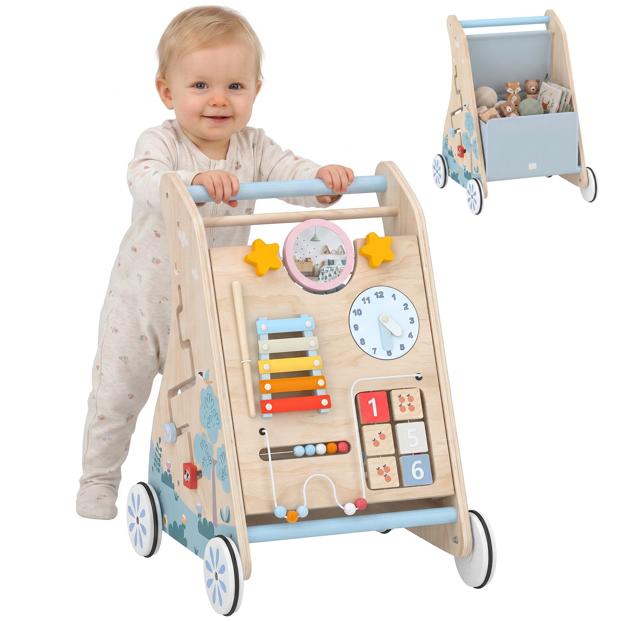 AIYAPLAY Lauflernwagen Montessori Aktivitätszentrum, (Set, 1-tlg., 3-in-1 Lauflernwagen), abnehmbares doppelseitiges Aktivitätsboard