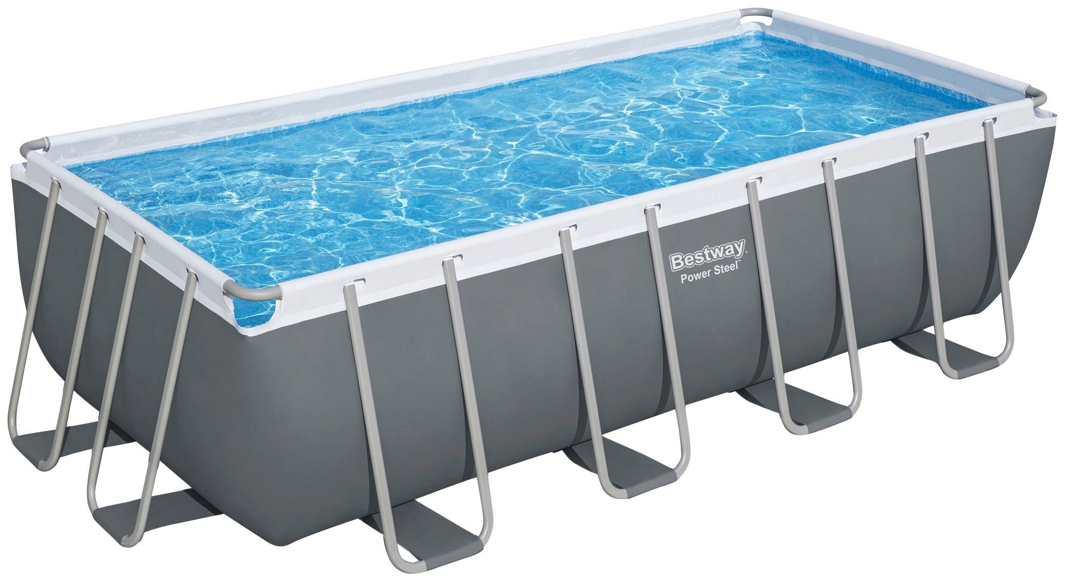 Bestway Framepool Power Steel™ (Komplett-Set), Frame Pool mit Sandfilteranlage 488x244x122 cm, grau