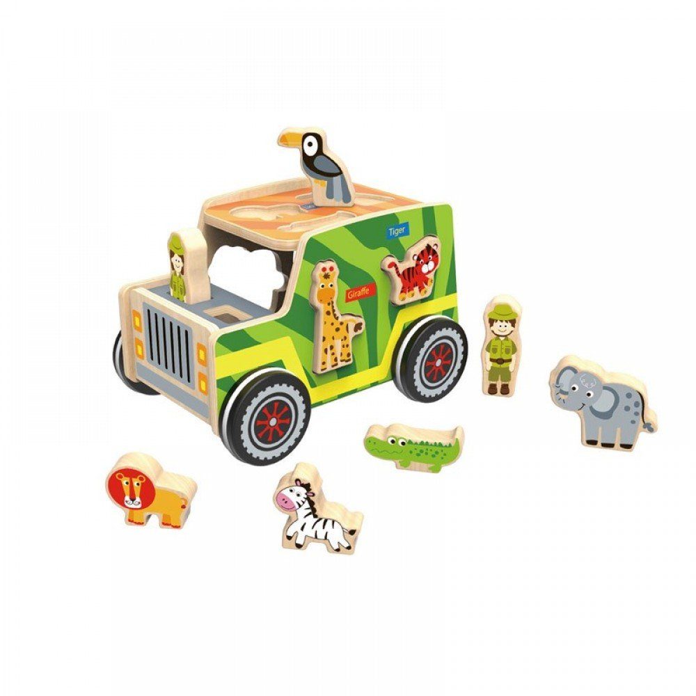 Safari Holz Jeep, grün aus Formsortierer TKF005A zehn Spielcenter Sortierspiel Toy Formen Tooky