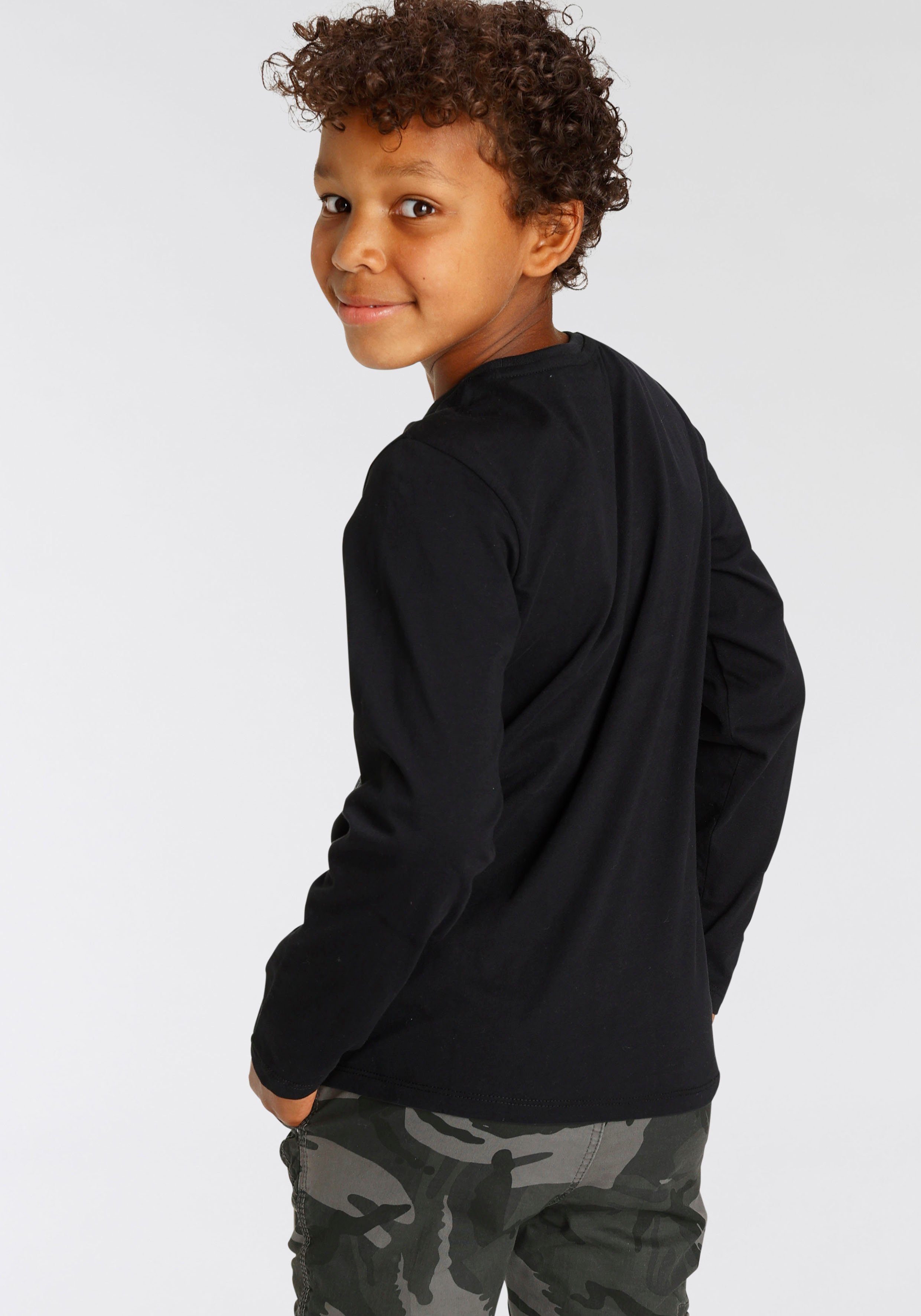 KIDSWORLD Langarmshirt WHITE LION Langarm, Basic-Passform, mit modischem Druck, Rundhalsausschnitt