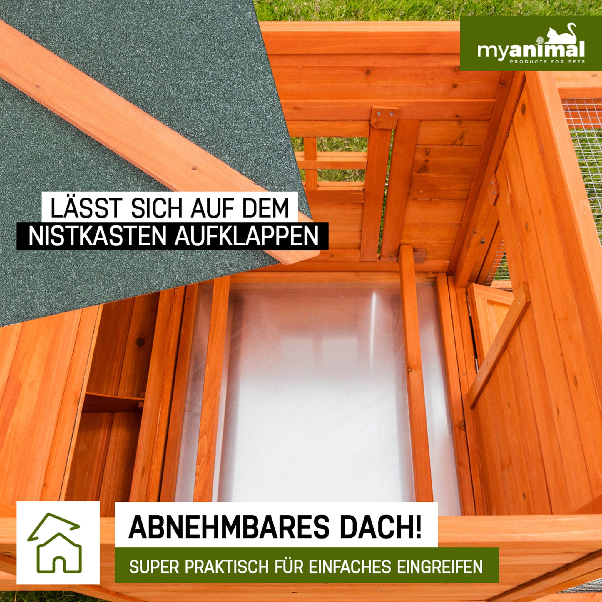 My Animal Hühnerstall MH-19 für 3-4 Hühner, Wetterbeständig, Kieferholz, Hühnerhaus, Hühner Käfig, Gehege, Nistkasten