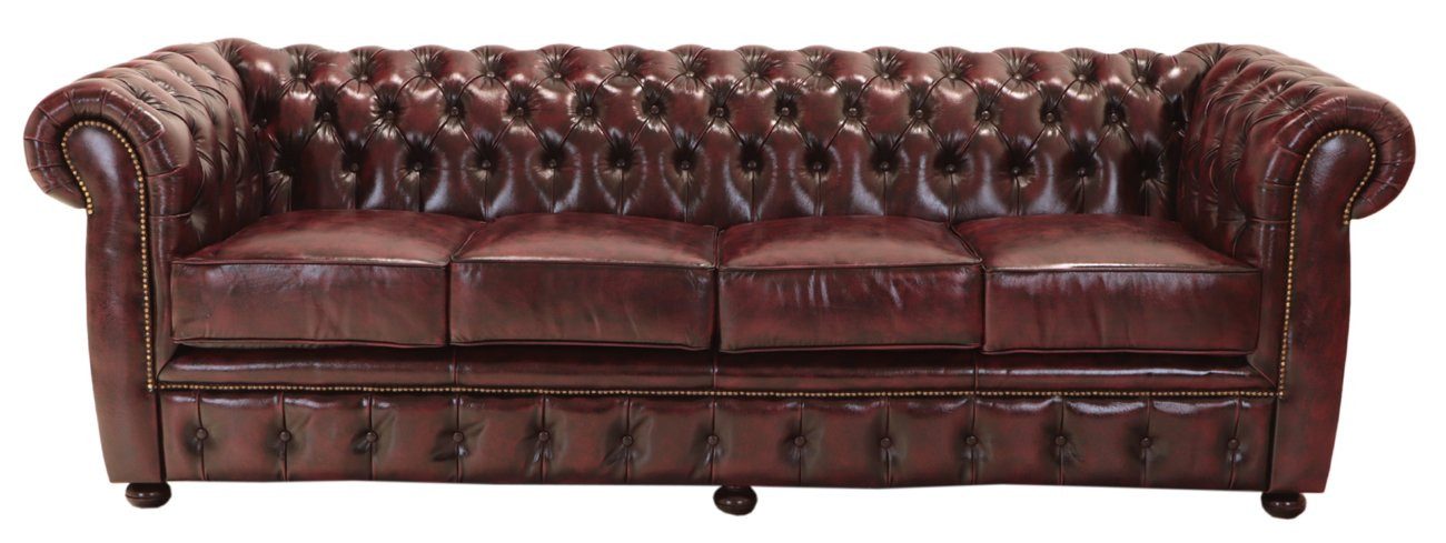 Indischesmoebelhausde Chesterfield-Sofa Viersitzer-Sofa Chesterfield Liverpool aus echtem Rindsleder New Red