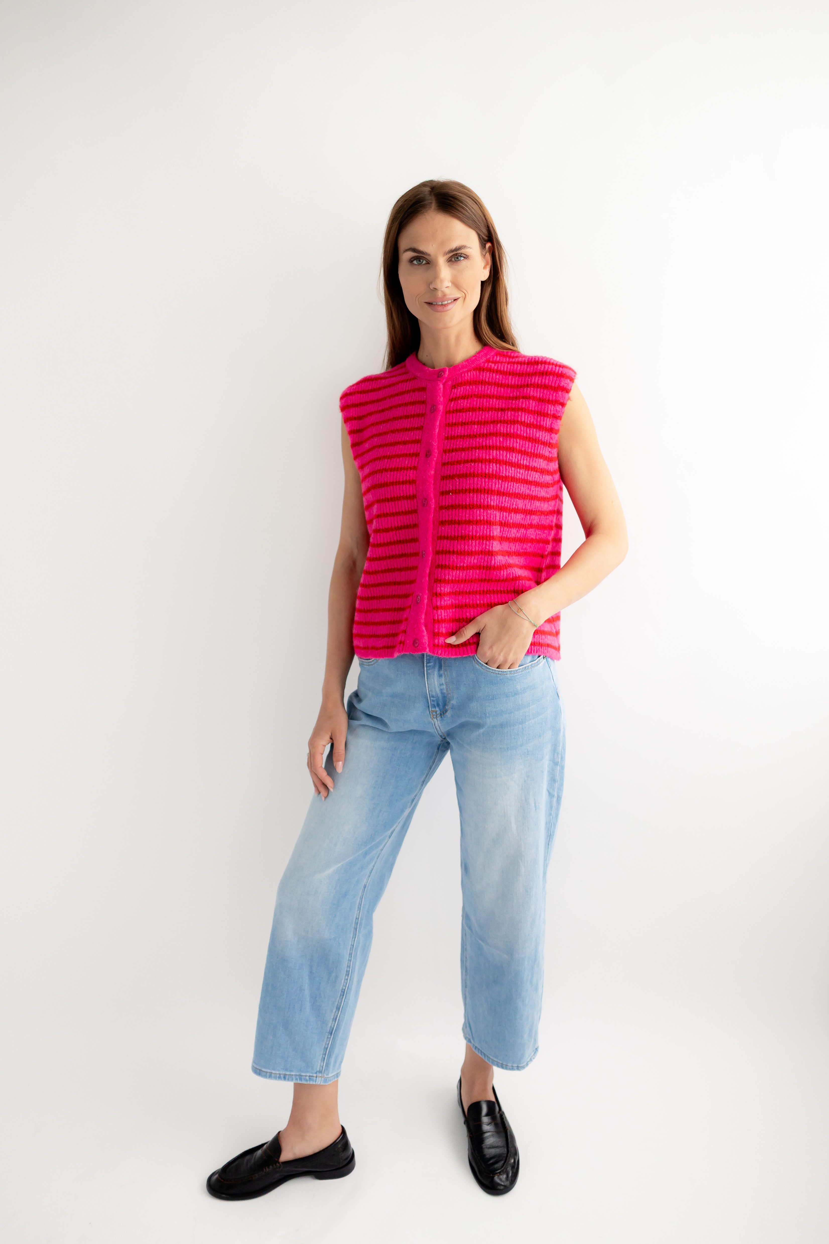 von Herzen Strickweste Ärmellose Strickweste "Hot Berry" - gestreift - Pink/Beere - Onesize