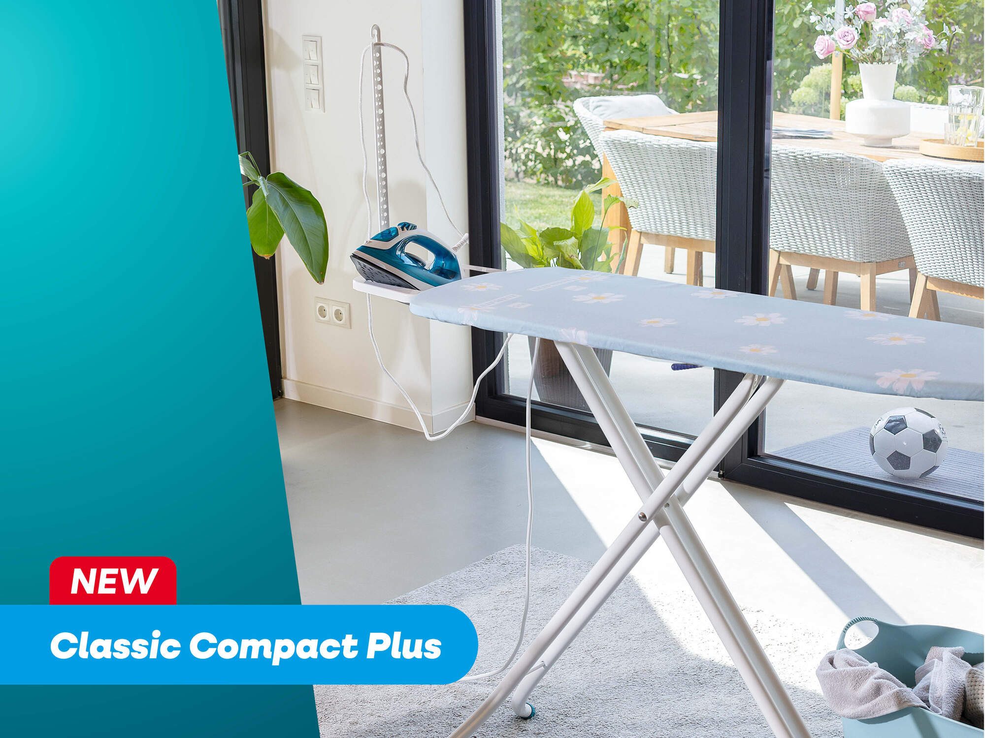Leifheit Bügelbrett Bügeltisch Classic M Compact Plus, Bügelfläche 38.0x120.0 cm, Höhenverstellbar, Bügelfläche 120 x 38 cm, feste Bügeleisenablage – Bild 5 von 5