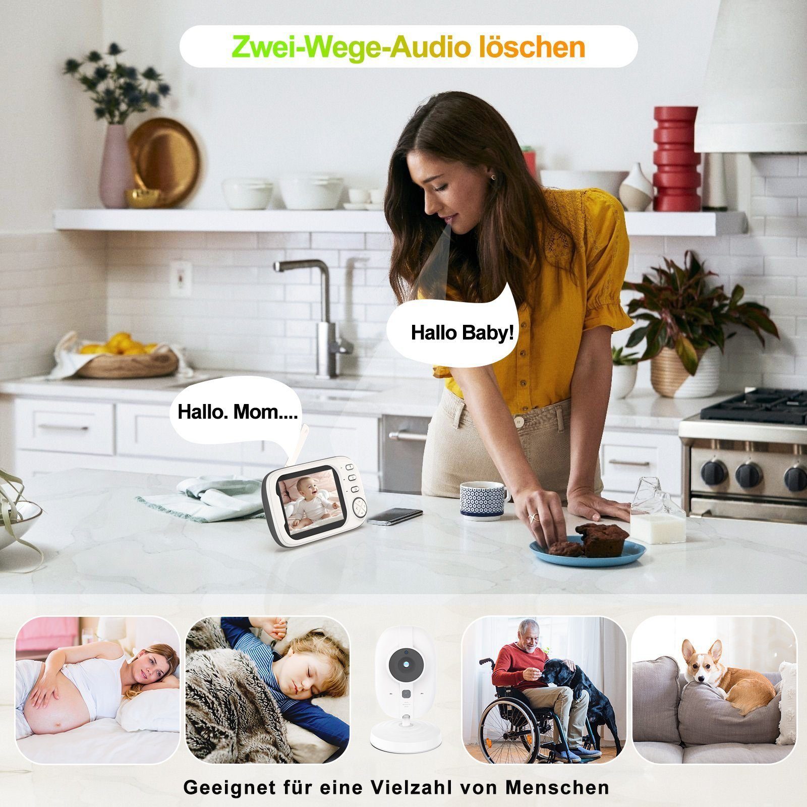 Blickwinkel Babyphone 3.5"LCD Babyphone Bildschirm mit DOPWii 360° Kamera