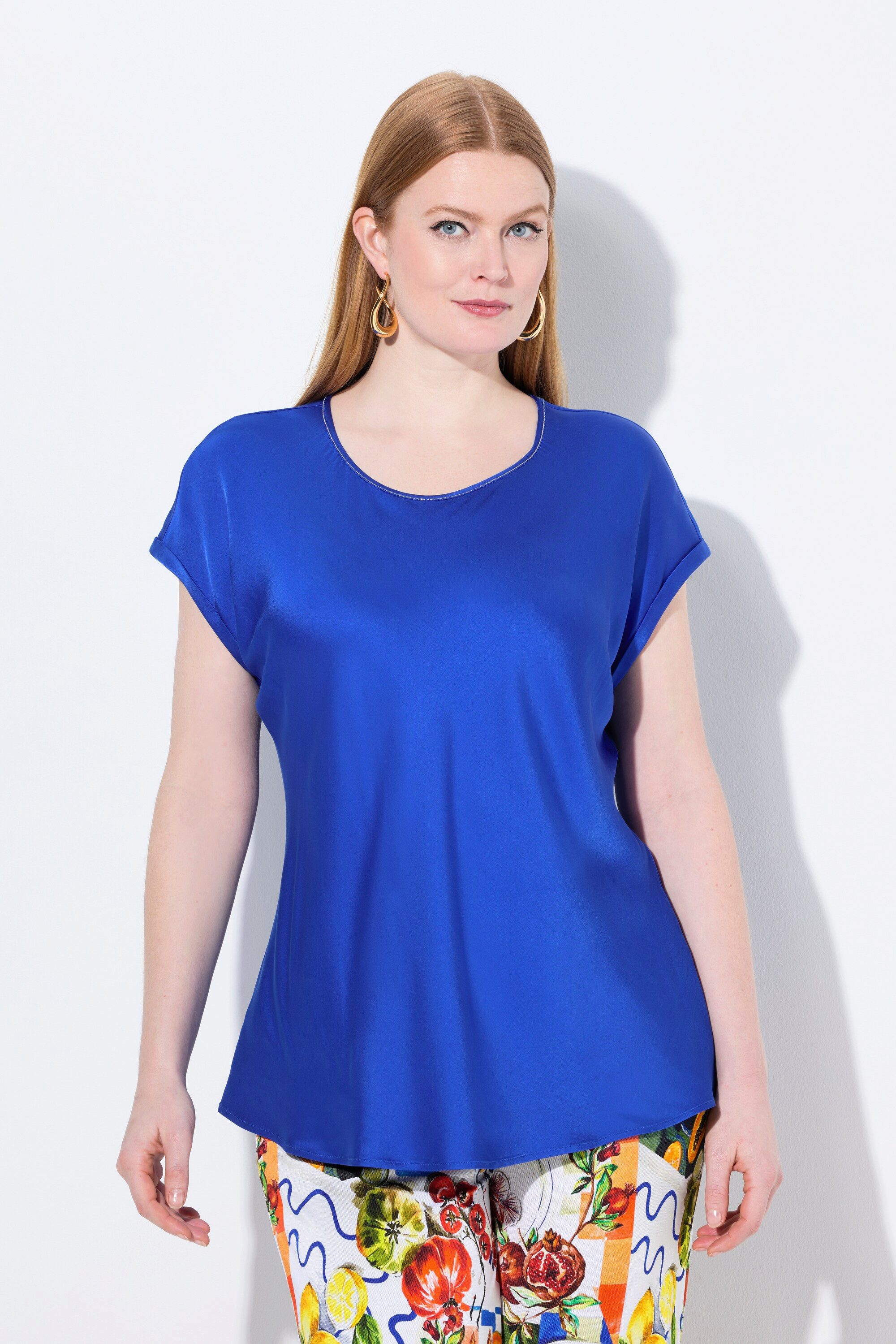 Ulla Popken Spitzenbluse Satinblusenshirt Classic Rundhals günstig online kaufen