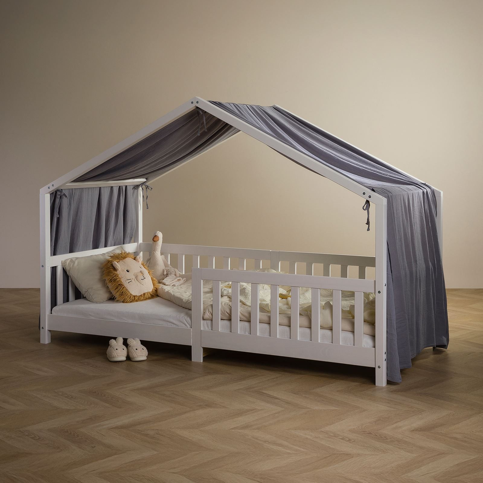 IDIMEX Betthimmel LIAN, Betthimmel Hausbett Deko, Musselin Baldachin aus 100% Baumwolle grau