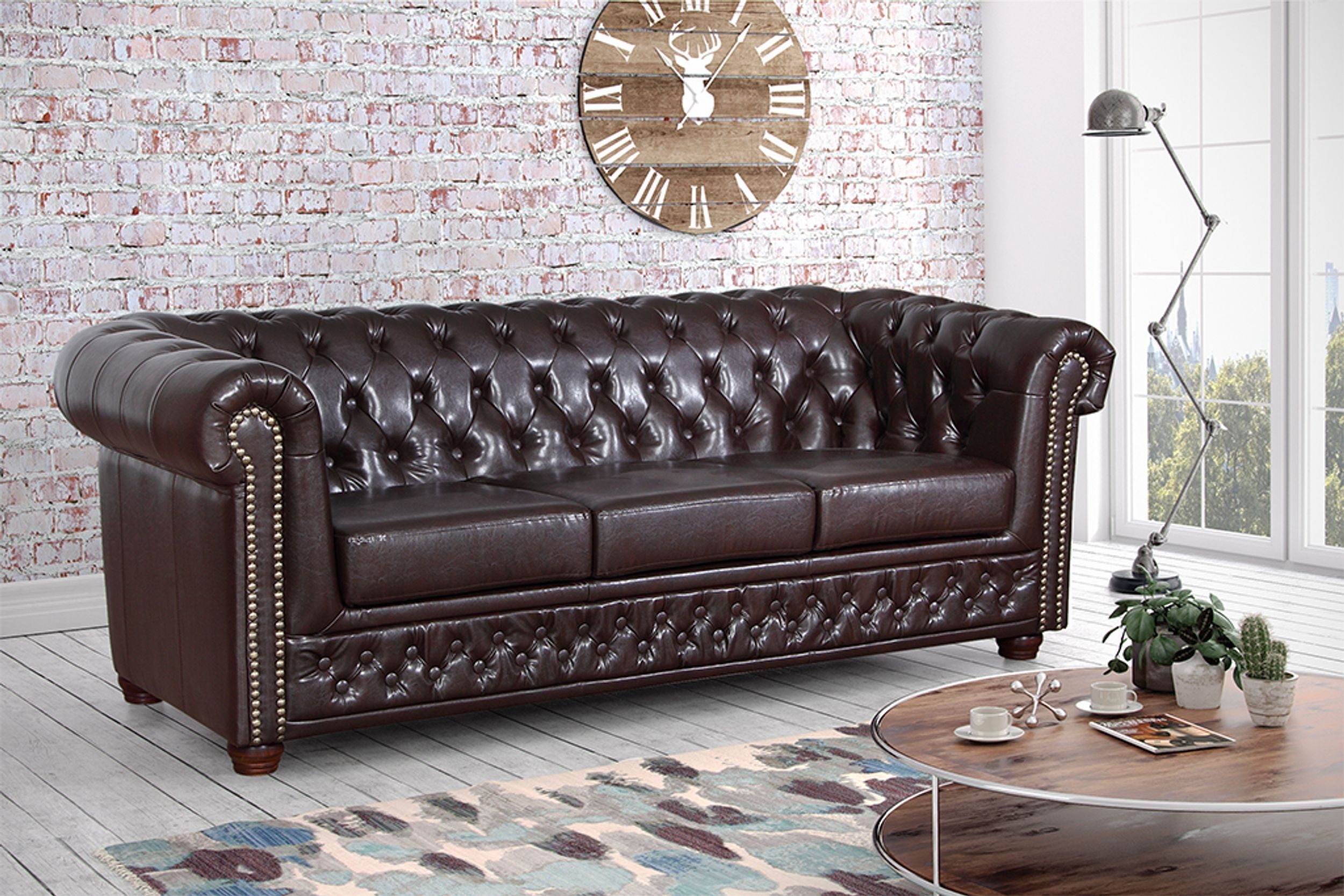 Küchen-Preisbombe Sofa Edles Sofa 3 Sitzer in Kunstleder Vintage braun Couc günstig online kaufen