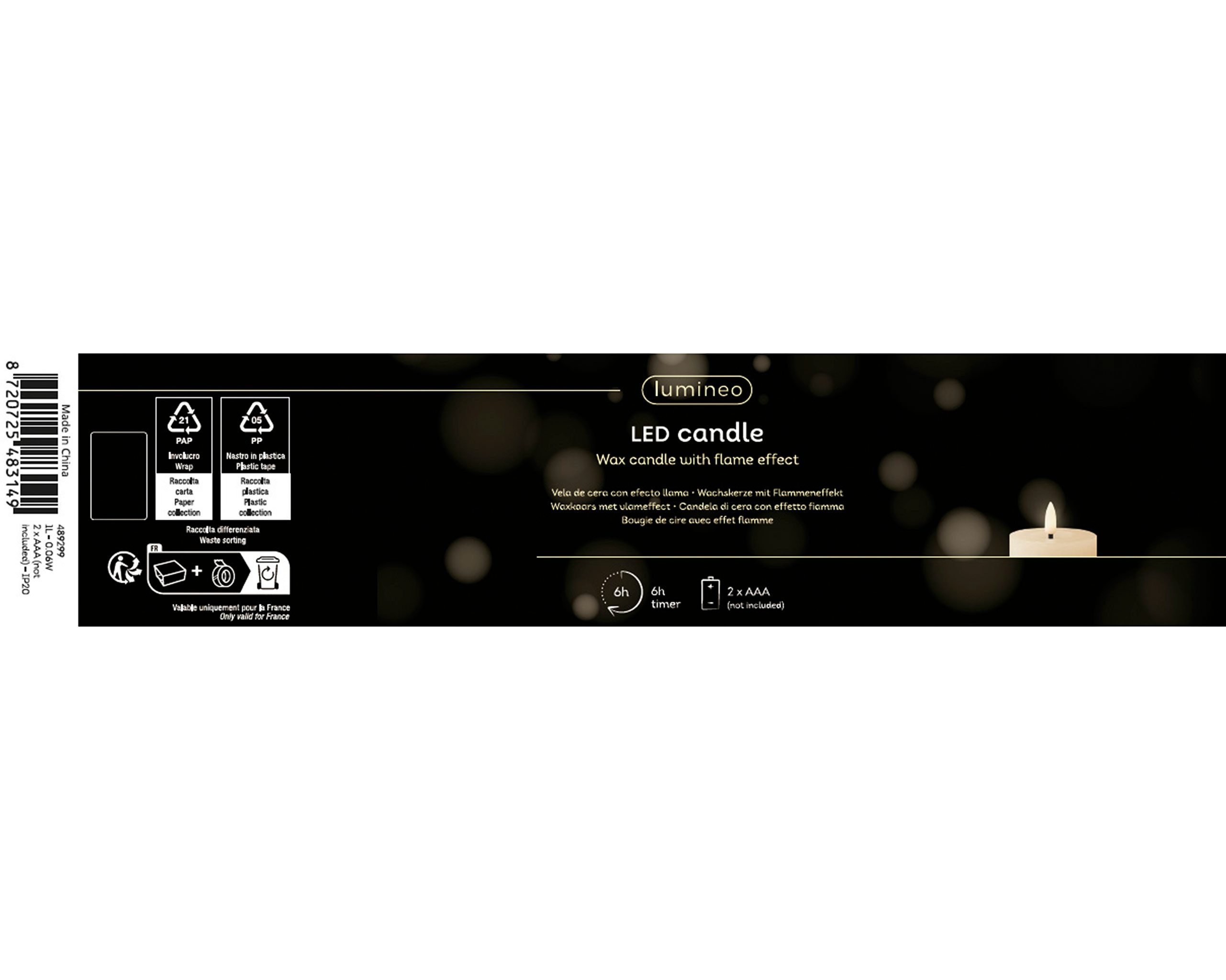 Lumineo LED-Kerze, Timer, warmweiß, LED Kerze 7x11cm mit Timer Wachs Rustik Silber / Warmweiß