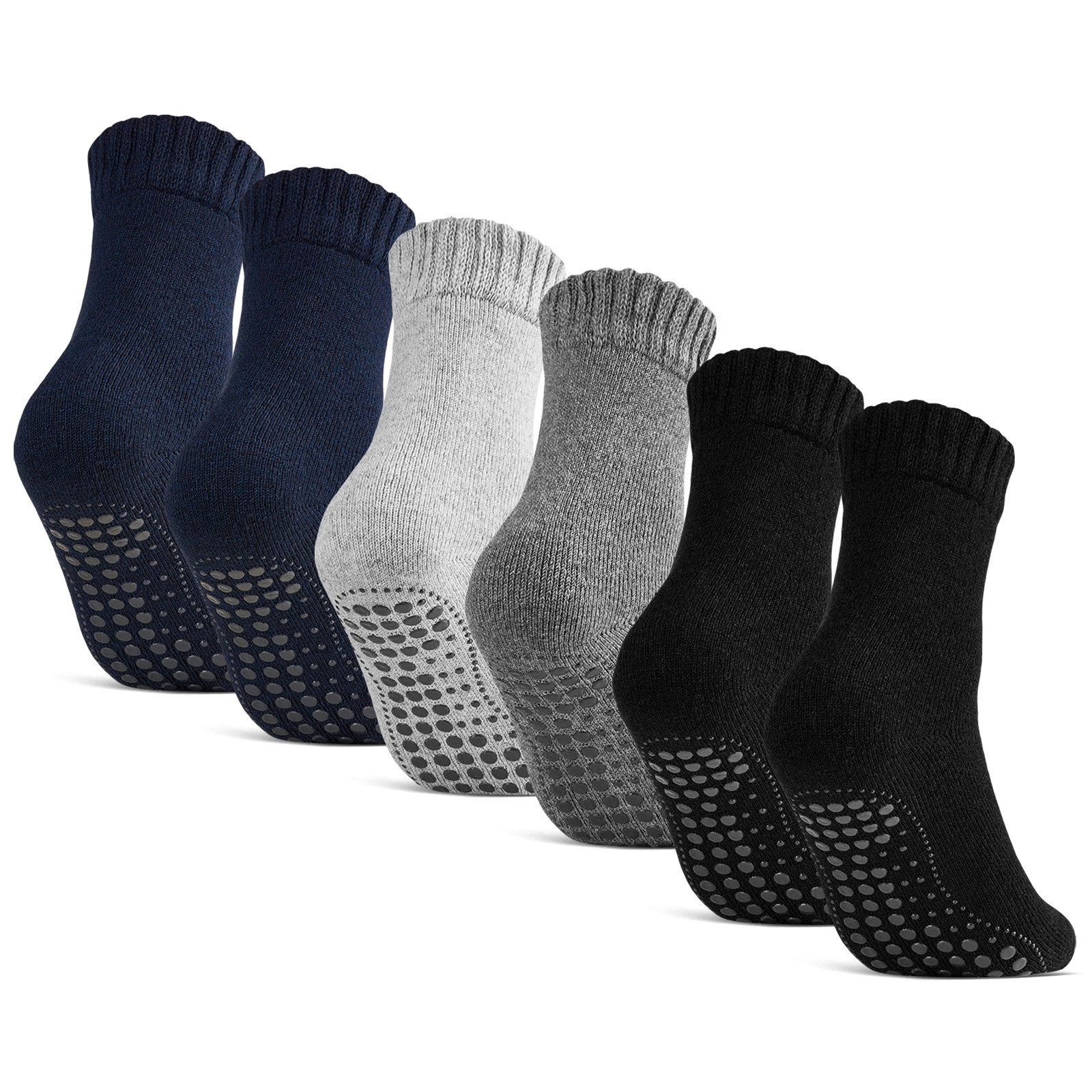 sockenkauf24 ABS-Socken Antirutschsocken warme Stoppersocken mit Wolle Vollfrottee (Farbmix, 6-Paar, 47-50) mit Komfortbund für Damen & Herren - 21463