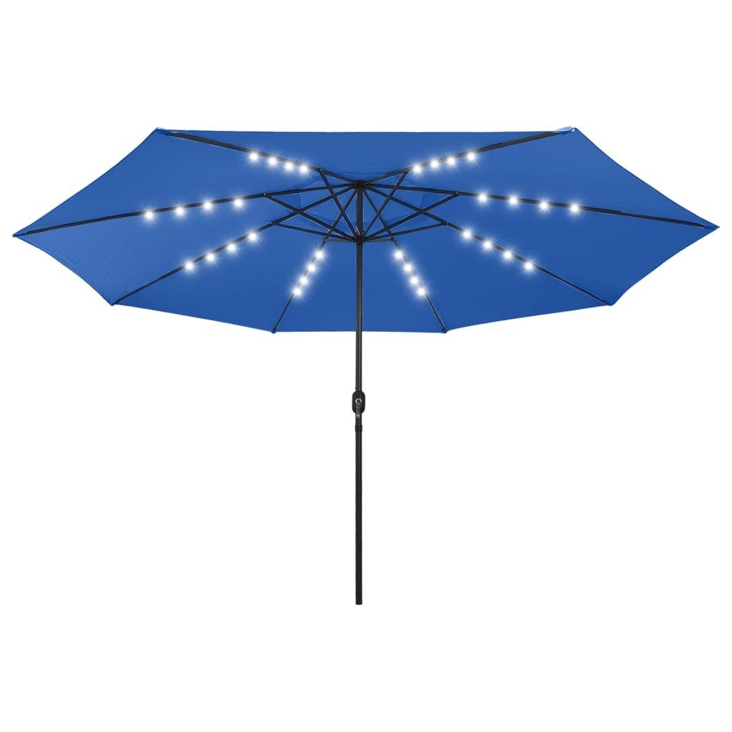 vidaXL Balkonsichtschutz Sonnenschirm mit LED-Leuchten und Metallmast 400 cm Azurblau