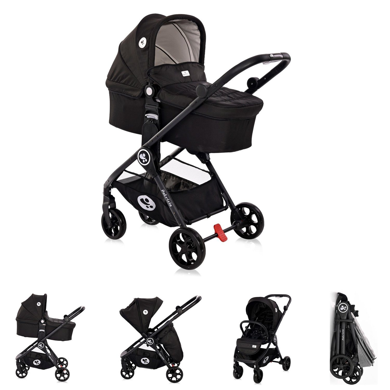 Lorelli Kombi-Kinderwagen Kombikinderwagen 2 in Patrizia, umkehrbar 1 Babywanne, schwarz Sportsitz, Sitz