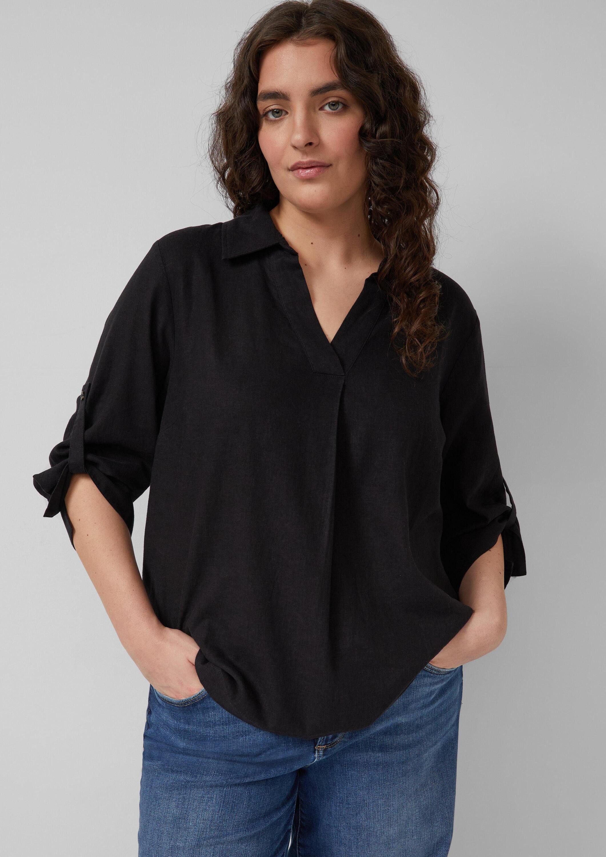 s.Oliver Kurzarmbluse Bluse Leinenmix-Bluse mit 3/4-Ärmeln und Turn-up