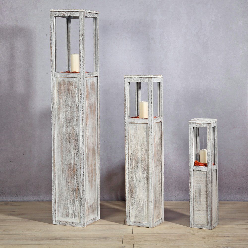 Mucola Windlicht Windlichter Säulen Laterne Set 3 tlg in Braun aus Holz  Rustica Kerze Holzlaterne Kerzenhalter Teelichthalter Deko (Stück, 3)