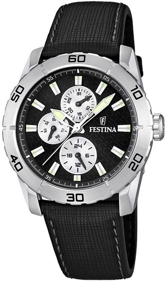 Festina Multifunktionsuhr Festina Herren Uhr F16607/3, Herren Armbanduhr  rund, Lederarmband schwarz | Multifunktionsuhren