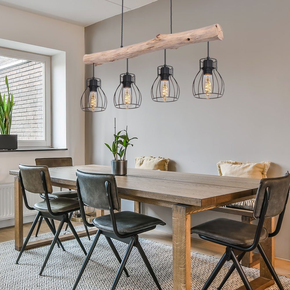 Globo Hängeleuchte, Design Decken Hänge Leuchte Holz Balken Pendel Spot Ess Zimmer Retro Gitter Lampe Globo 15326-4N