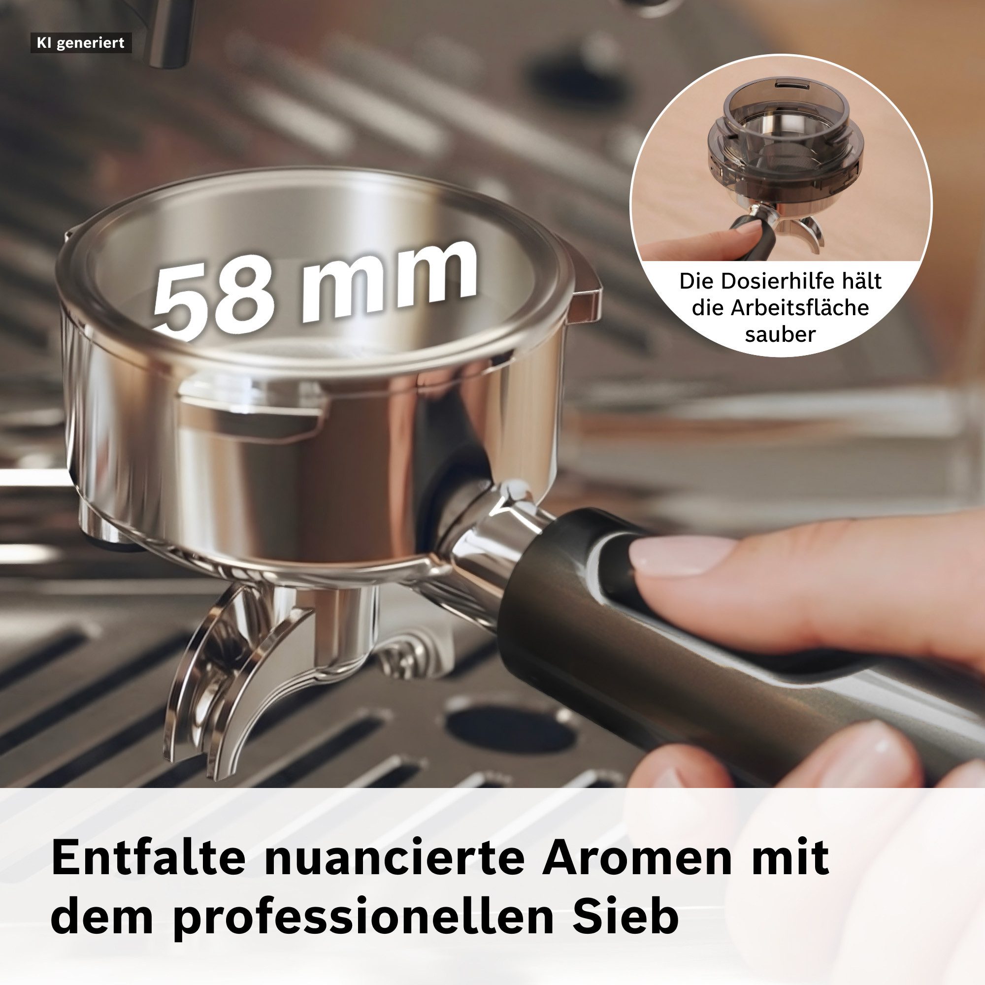 BOSCH Espressomaschine halbautomatische Siebträgermaschine PFE401C3 HomeCafé Serie 4, Integriertes Mahlwerk, 58mm-Siebträger, 30 Mahlgrade, 5 Direktwahl – Bild 3 von 5