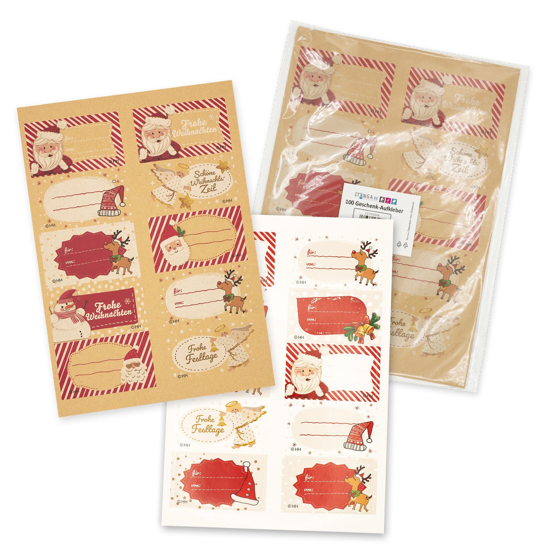 itenga Sticker itenga 100x Geschenkaufkleber Weihnachten 35x55cm selbstklebend beschr