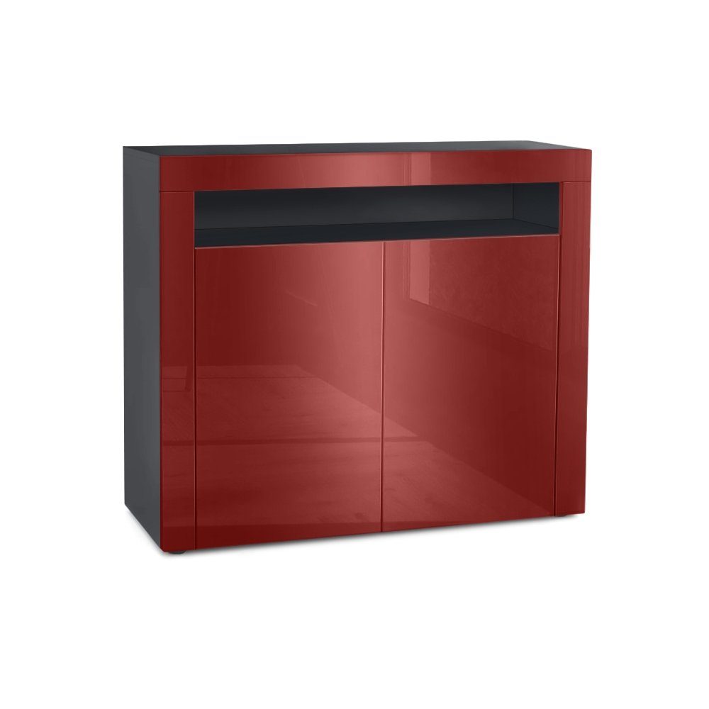 Vladon Kommode Valencia (Kommode, Sideboard mit 2 Türen und 1 offenem Fach), Schwarz matt/Bordeaux Hochglanz/Bordeaux Hochglanz (108 x 92 x 40 cm)