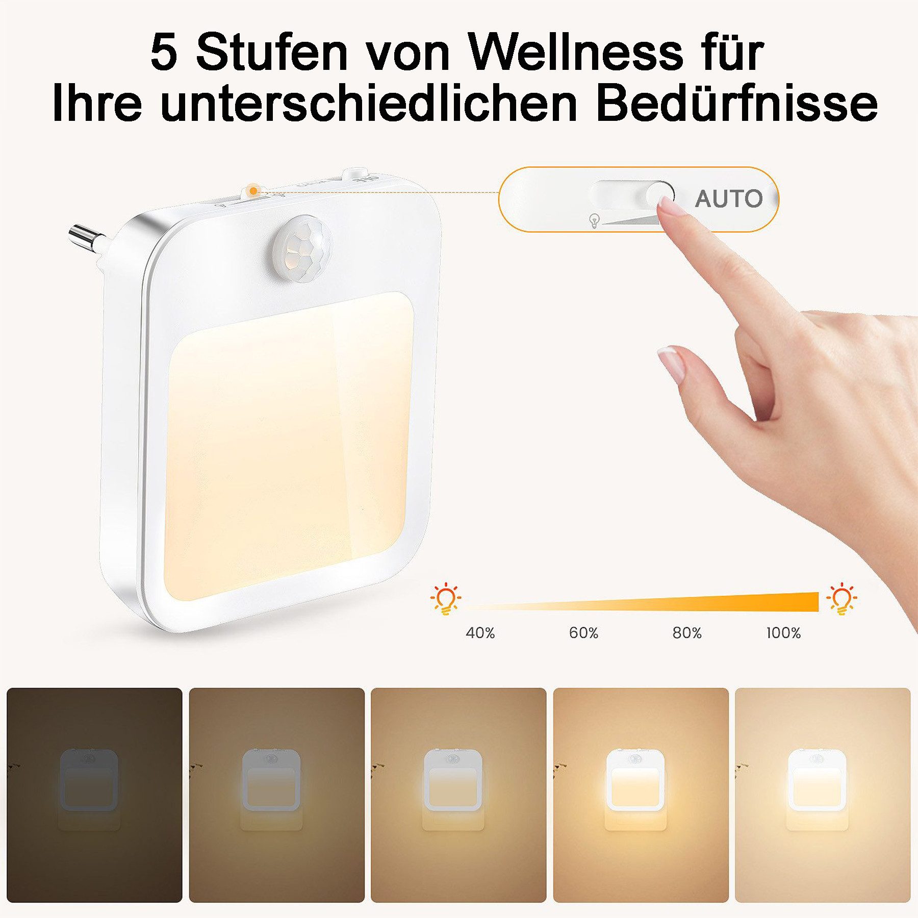 Senmudi Nachttischlampe Nachtlicht,Steckdose mit Bewegungsmelder, dimmbares günstig online kaufen