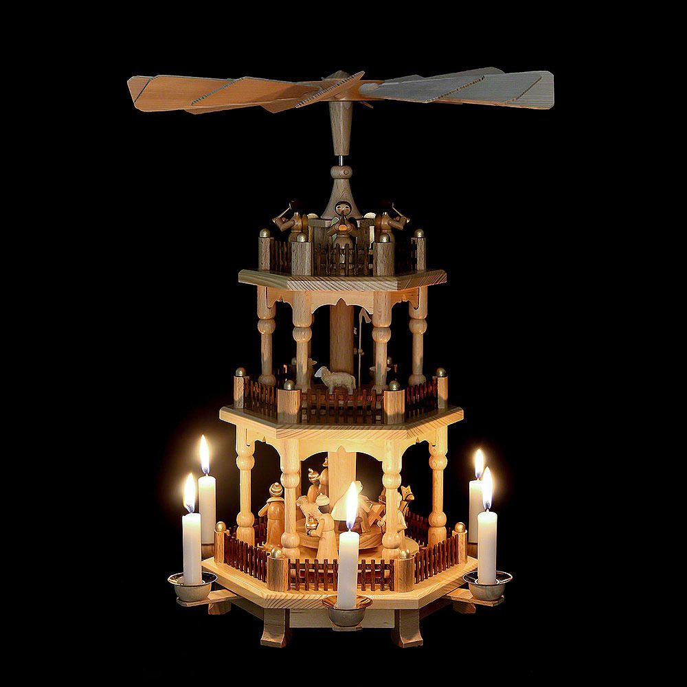 Seiffener Kunsthandwerk Theo Lorenz Weihnachtspyramide 3-stöckige Pyramide Zur Weihnacht (45cm) von Theo Lorenz Kunsthandwerk