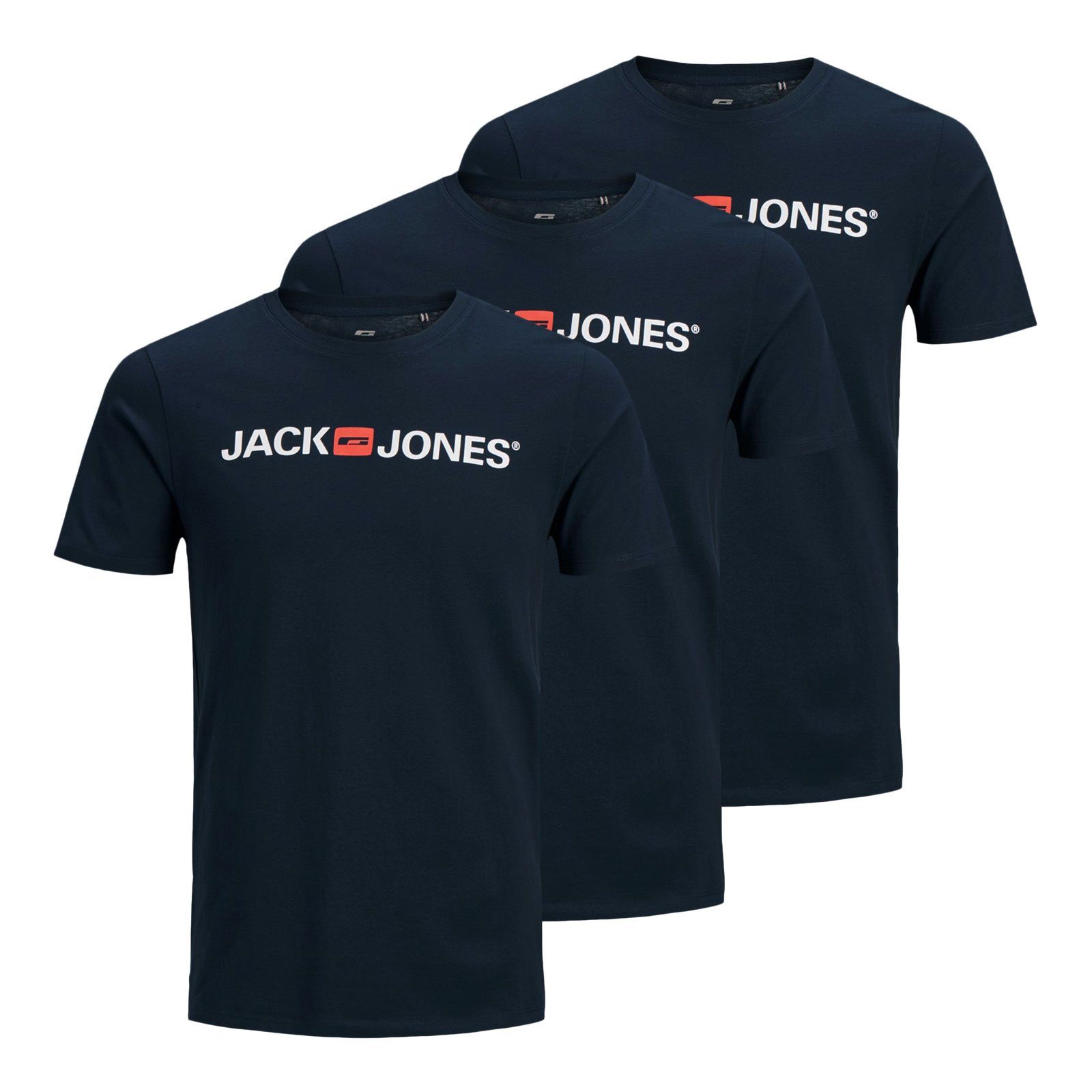 Jack & Jones T-Shirt 3er Pack Logo Tee Crew Neck mit Markenschriftzug 12137126 - navy blazer / navy blazer / navy blazer