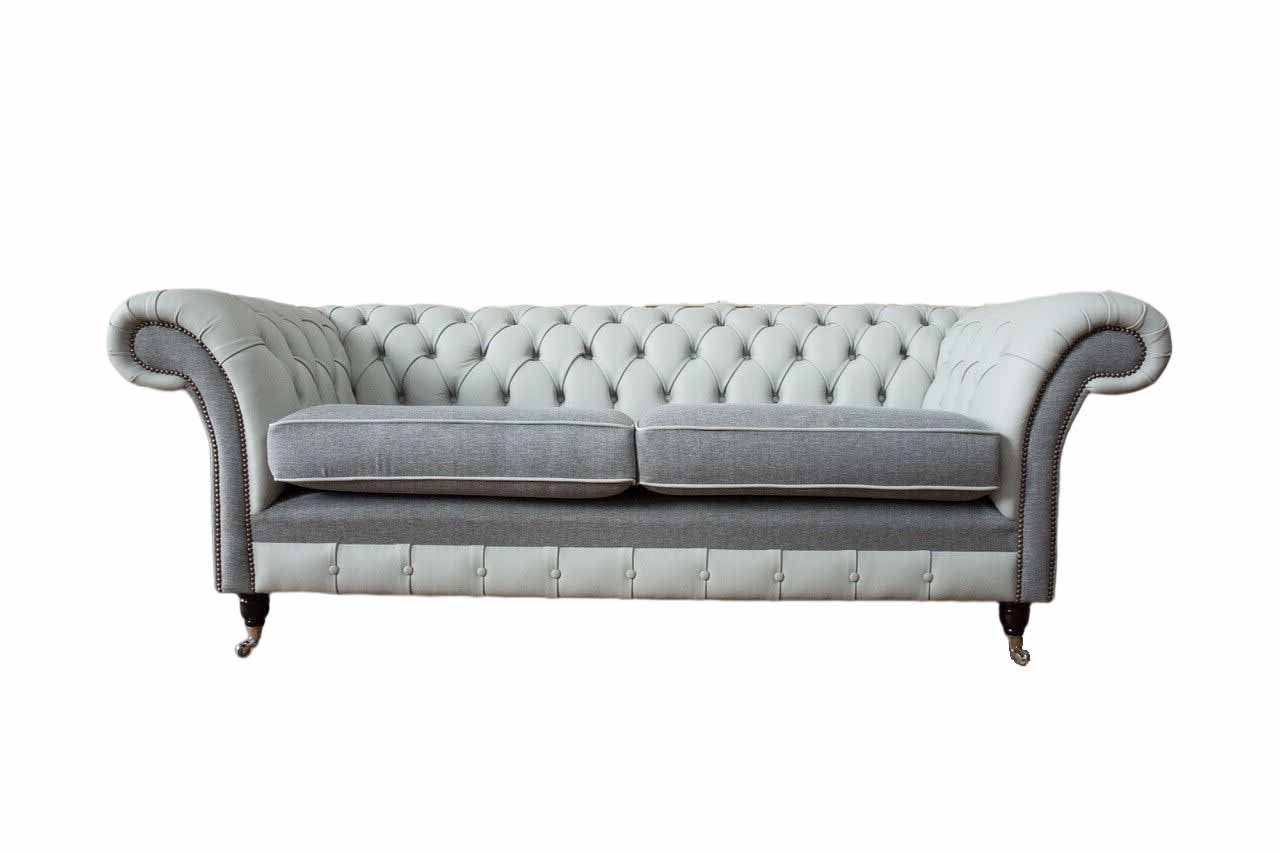 Sofa Couch JVmoebel Chesterfield Wohnzimmer Dreisitzer Klassisch Grau Textil Chesterfield-Sofa,