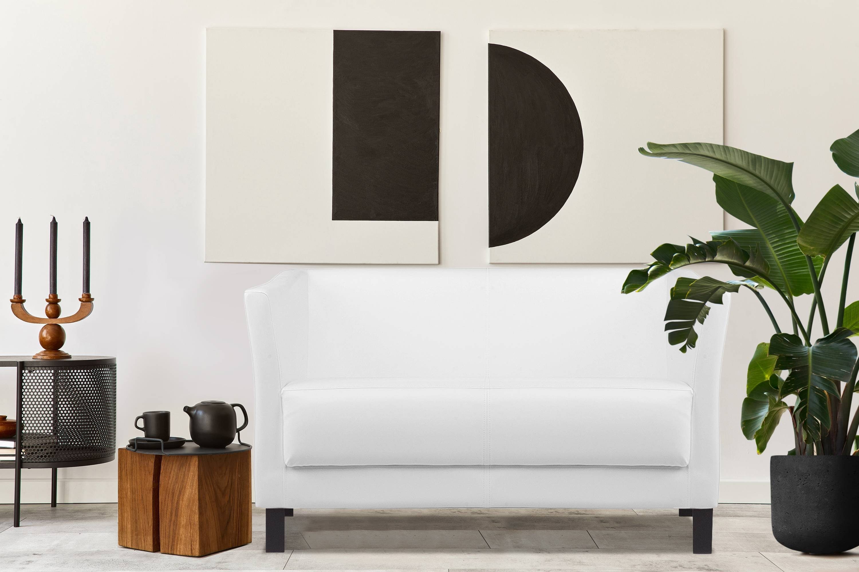 Konsimo weiß weiß Massivholzbeine Personen, hohe und Rückenlehne, Sofa weiche hohe Kunstleder, 2-Sitzer 2 Sitzfläche | ESPECTO