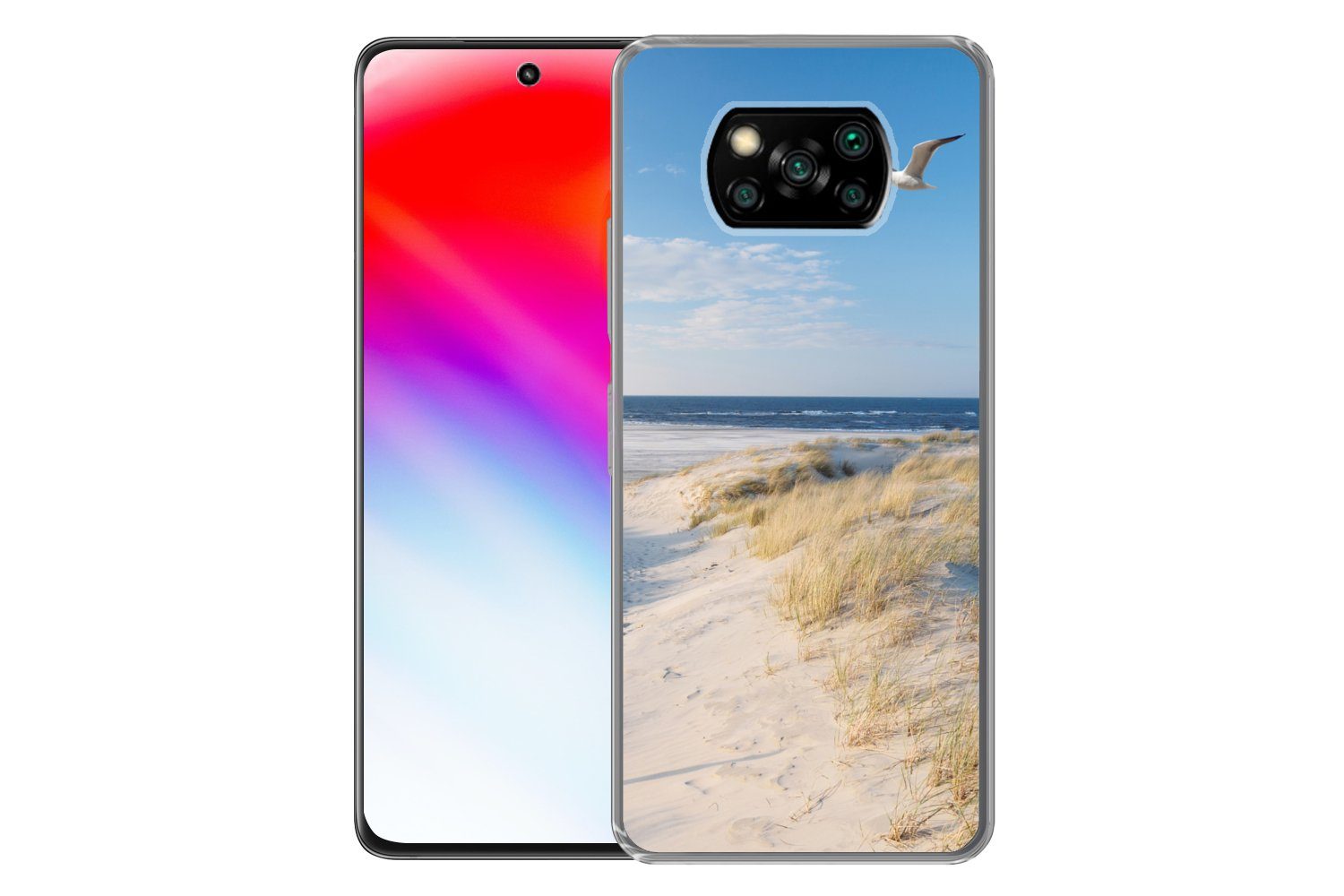 MuchoWow Handyhülle für Xiaomi Poco X3 Pro Düne - Möwe - Strand - Meer - Sonne, Phone Case, Silikon, Schutzhülle Dünn