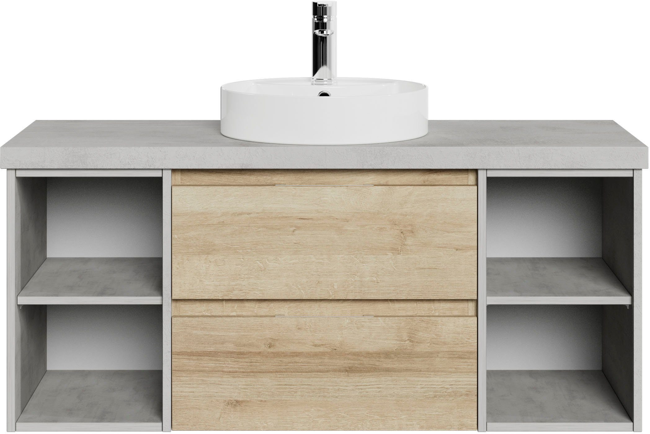 Saphir Waschtisch Serie 4035 Keramik-Aufsatzbecken mit Unterschrank, 118 cm breit, Waschplatz, 2 Schubladen, inkl. Schubladendämpfer, mit Griffuge
