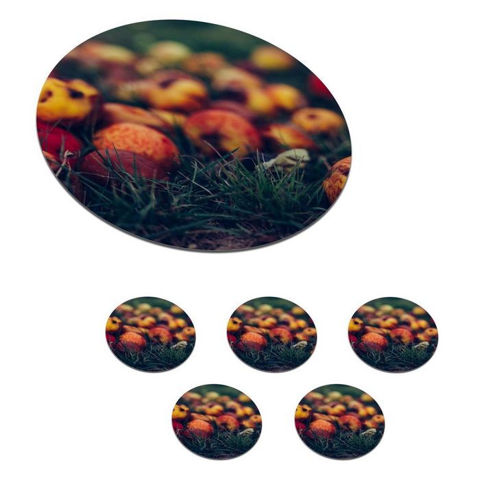 MuchoWow Glasuntersetzer Landdekoration - Herbst - Apfel - Obst Zubehör für Gläser 6-tlg. Getränkeuntersetzer Tassenuntersetzer Korkuntersetzer Tasse Becher