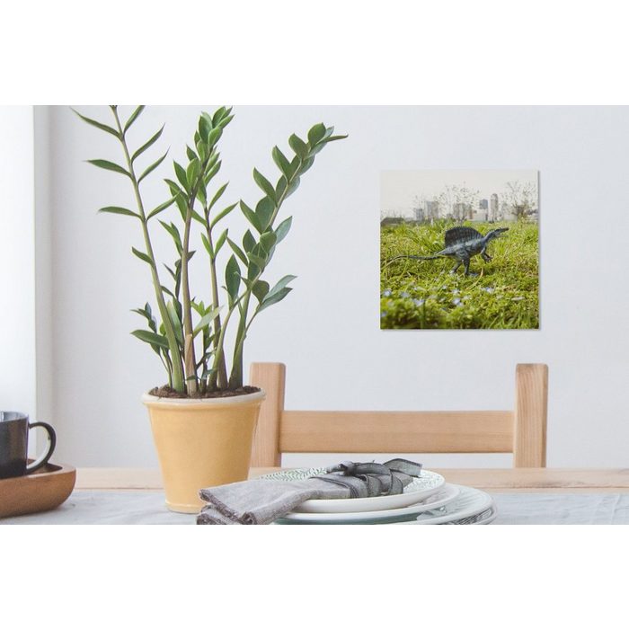 OneMillionCanvasses® Leinwandbild Dinosaurier - Gras - Klein (1 St) Leinwand Bilder für Wohnzimmer Schlafzimmer AV10332