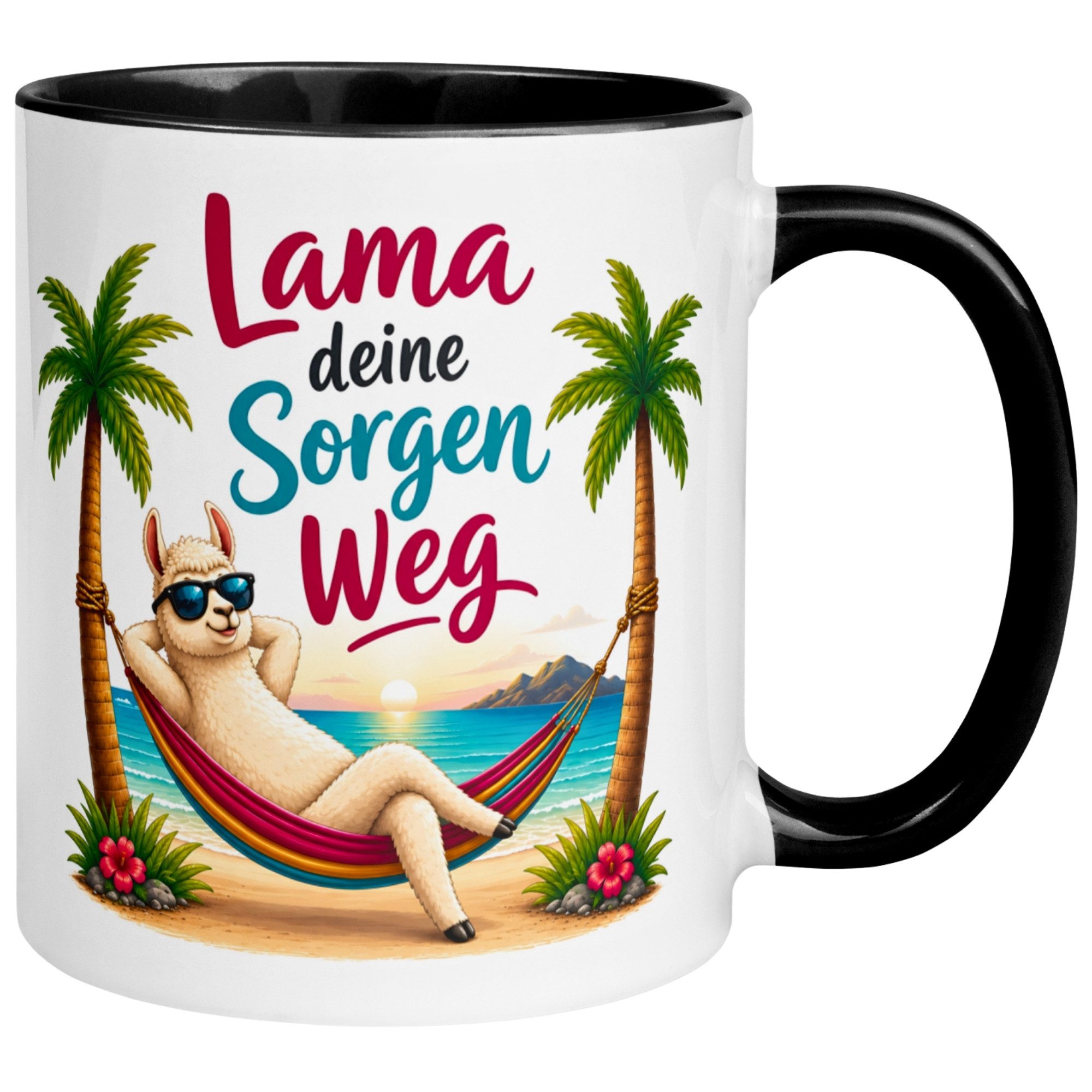 Momentals Tasse Lama – Lama deine Sorgen weg – Relax Entspannung Anti Stress Geschenk, Gratis Versand · Links-&Rechtshänder · Spülmaschinenfest