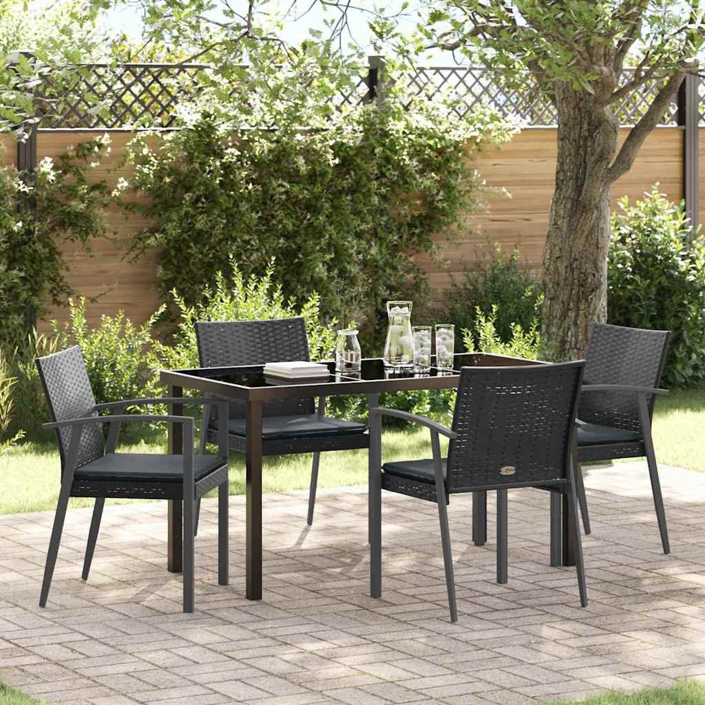 vidaXL Gartenlounge-Set Garten Essgruppe 5 Stk. Schwarz und Grau PE-Rattan, (5-tlg)