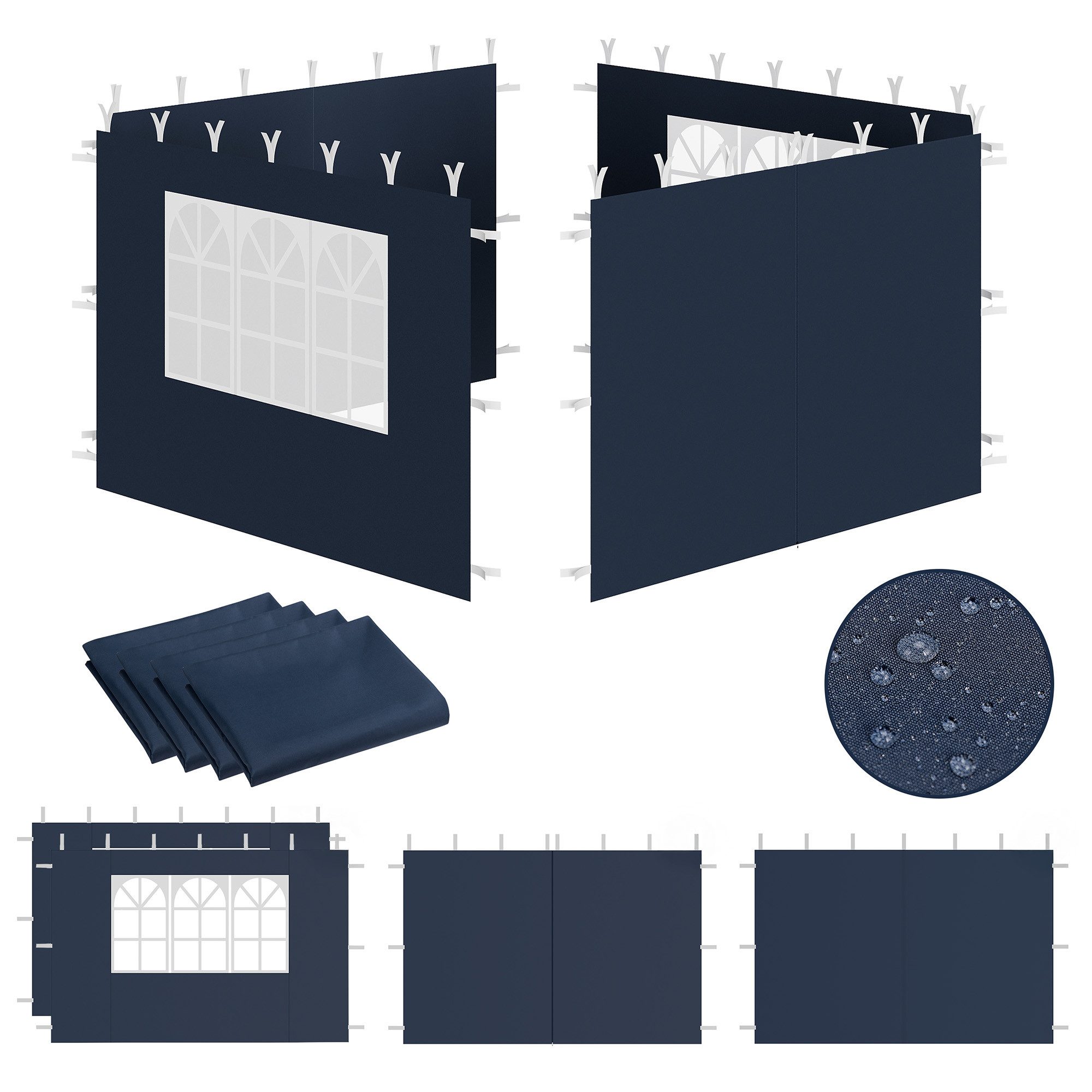 Zelsius Pavillonseitenteil Seitenwände für Pavillon 3x3 m, 4-teilig, Blau, Gartenzelt Seitenwand, UV-Schutz & UPF-Wert: 30