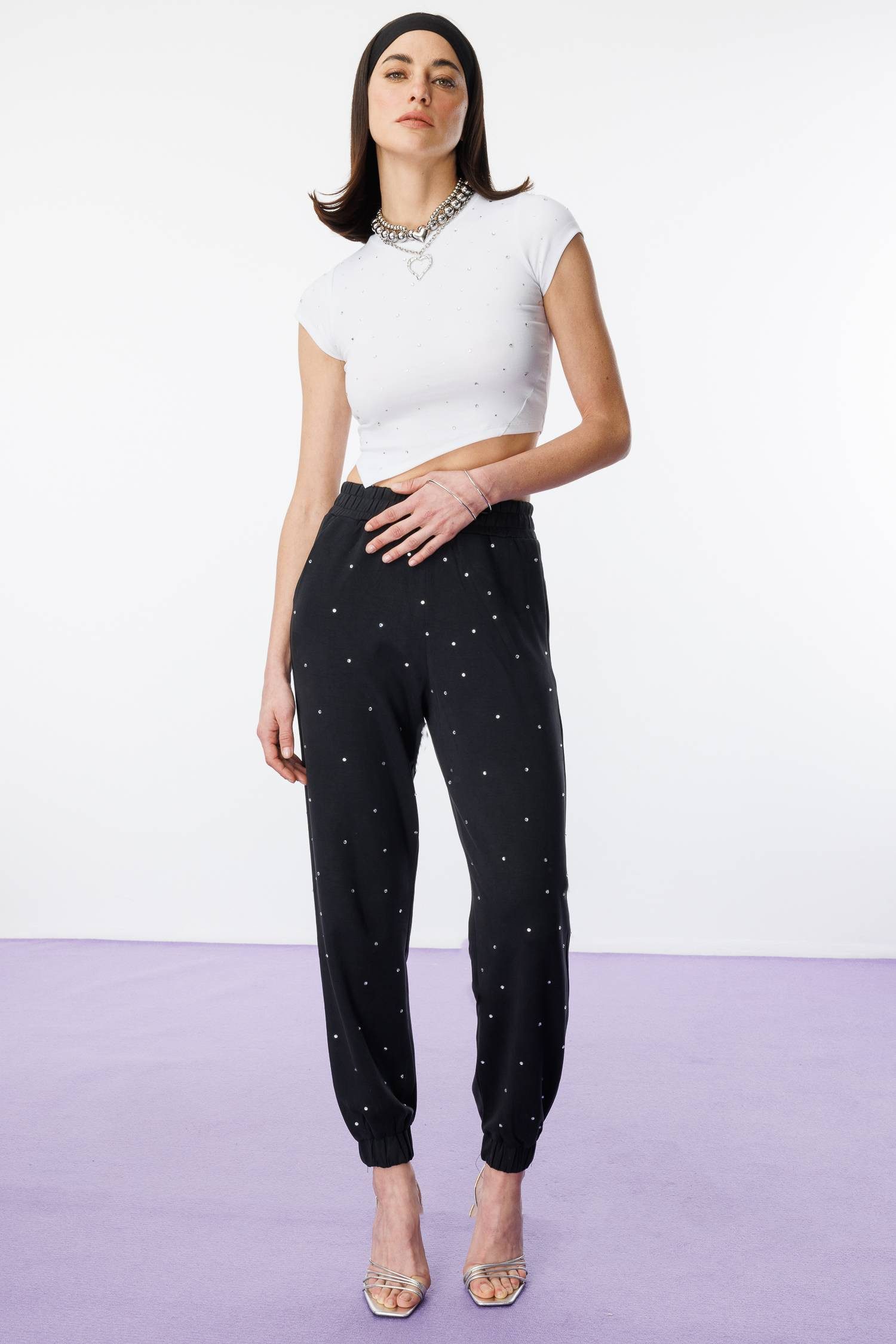 No Matter What Bequeme Jeans Jogginghose aus Baumwolle mit Steinstickerei günstig online kaufen