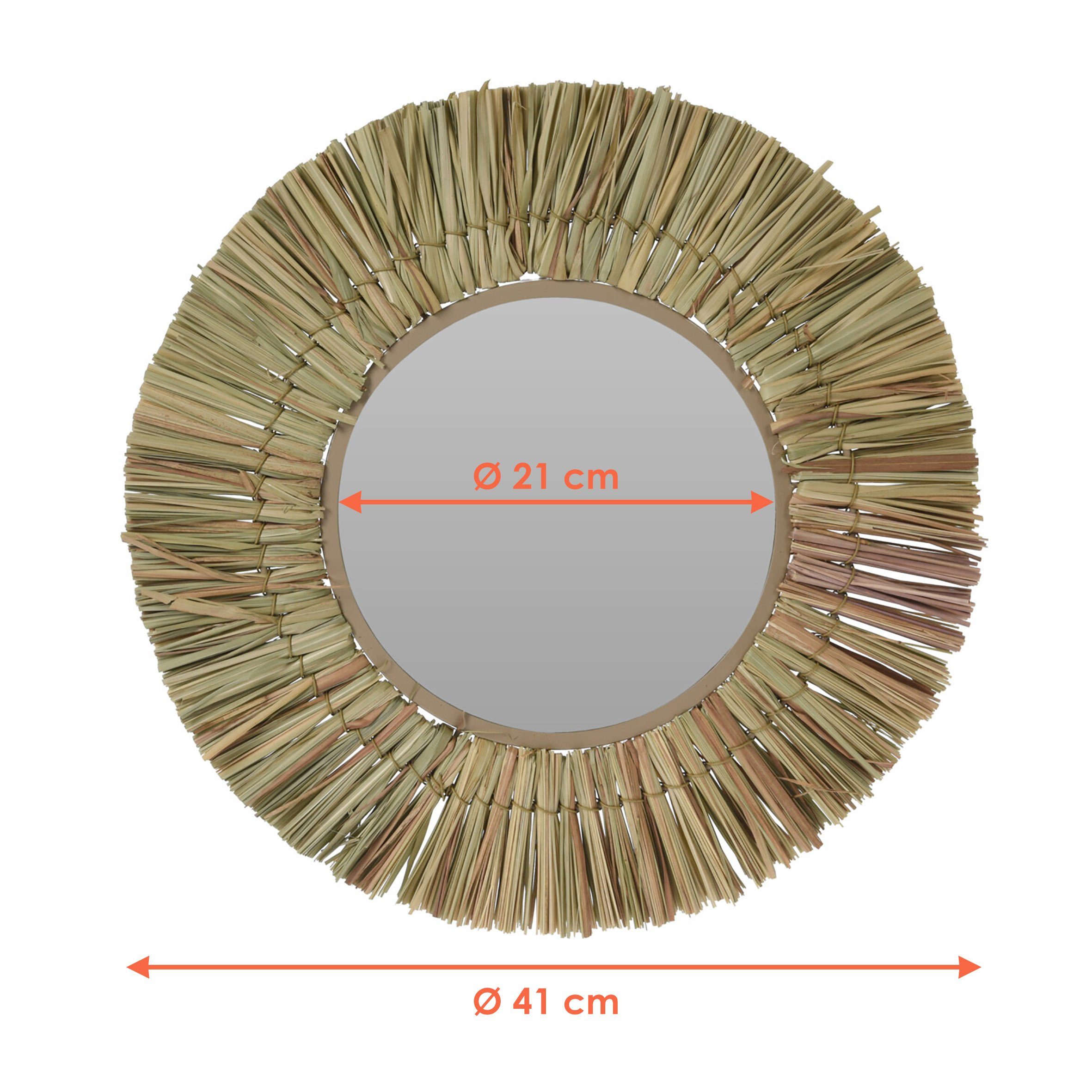 Spetebo Dekospiegel Wand Spiegel rund mit Gras Rahmen - Ø 41 cm (Packung, 1-St., mit Aufhängeöse), Hängespiegel Wanddeko Deko Spiegel – Bild 2 von 5