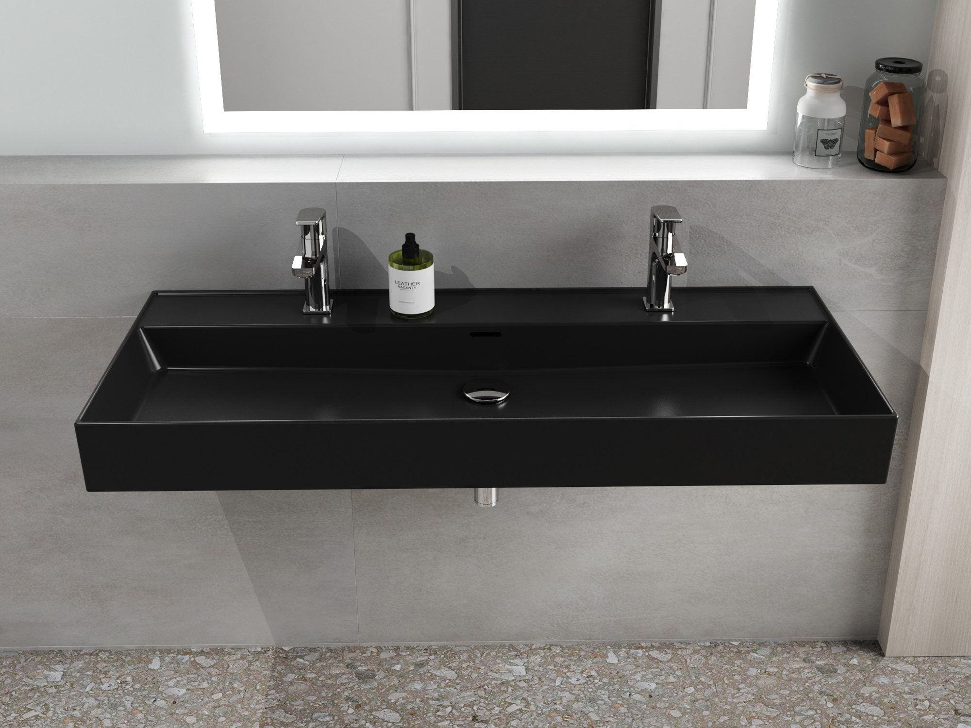 Aqua Bagno Doppelwaschtisch Doppelwaschbecken 120cm schwarz matt wandhängend Keramik (Loft Air)